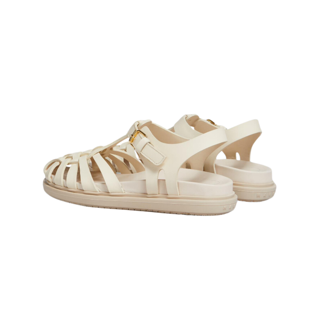 Women's Caged Leather Flat Sandals - Comfortable Strappy Summer Shoes for Beach, Walking & Casual Outfits