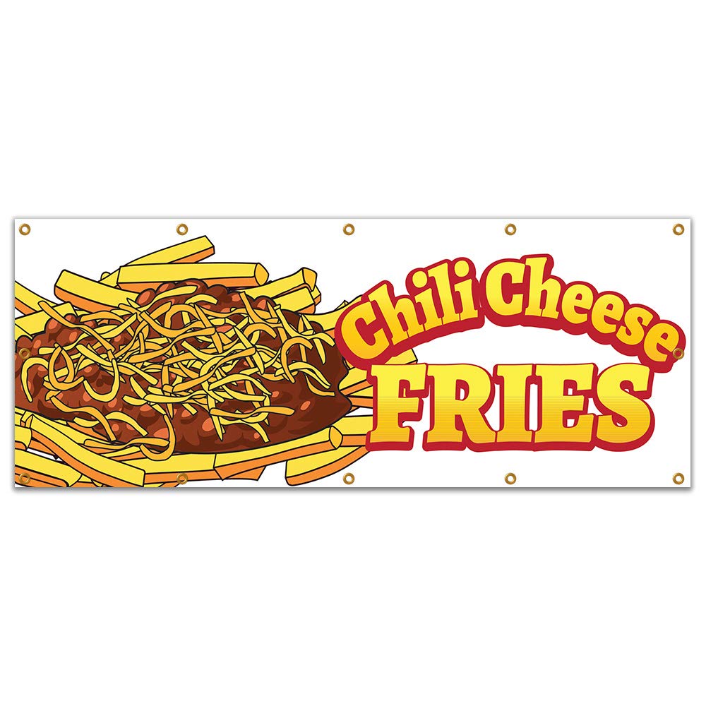Chili Cheese Fries 120-Inch Vinyl Banner for Concession Stands & Food Trucks - Single Sided Advertising Sign for Outdoor Events, Carnivals & Snack Bars
