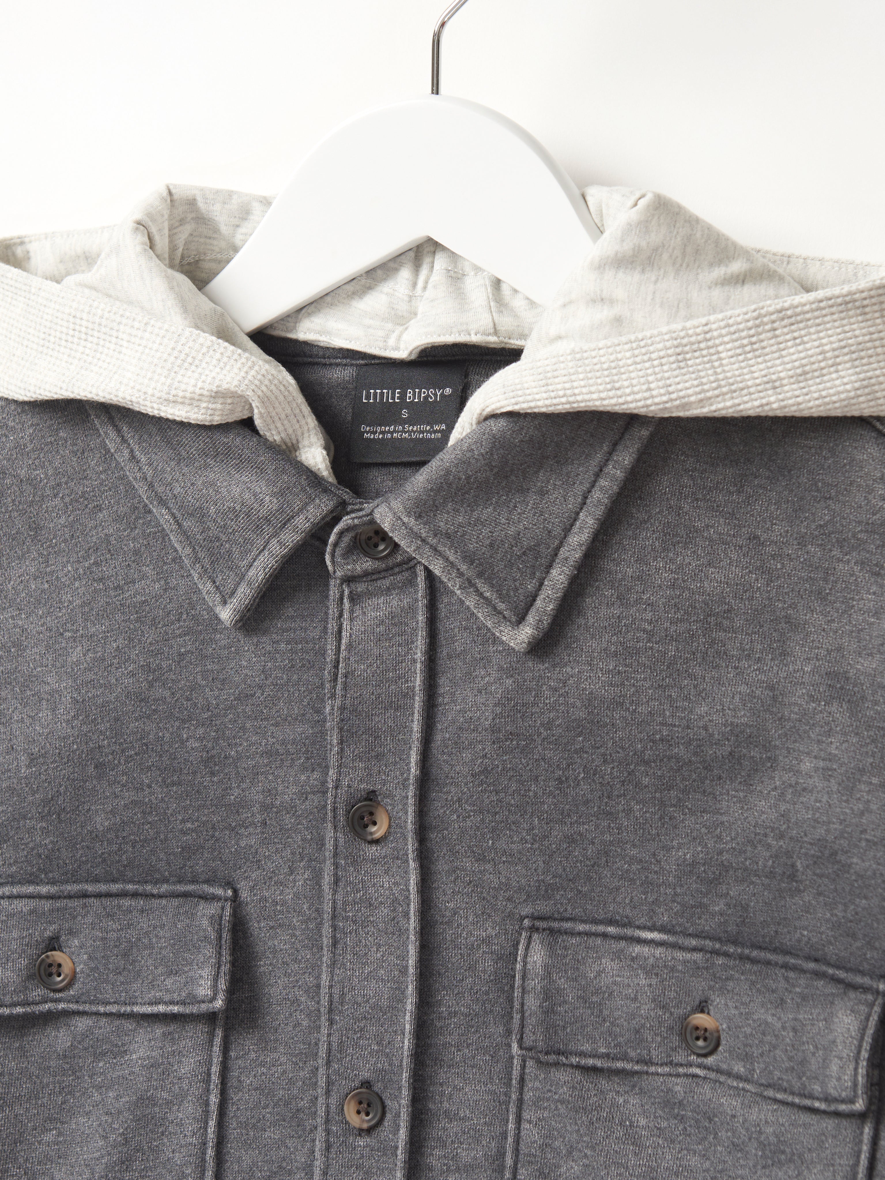 Lightweight Hooded Shacket for Men & Women - Charcoal Wash | Casual Outerwear for Fall & Winter Layering