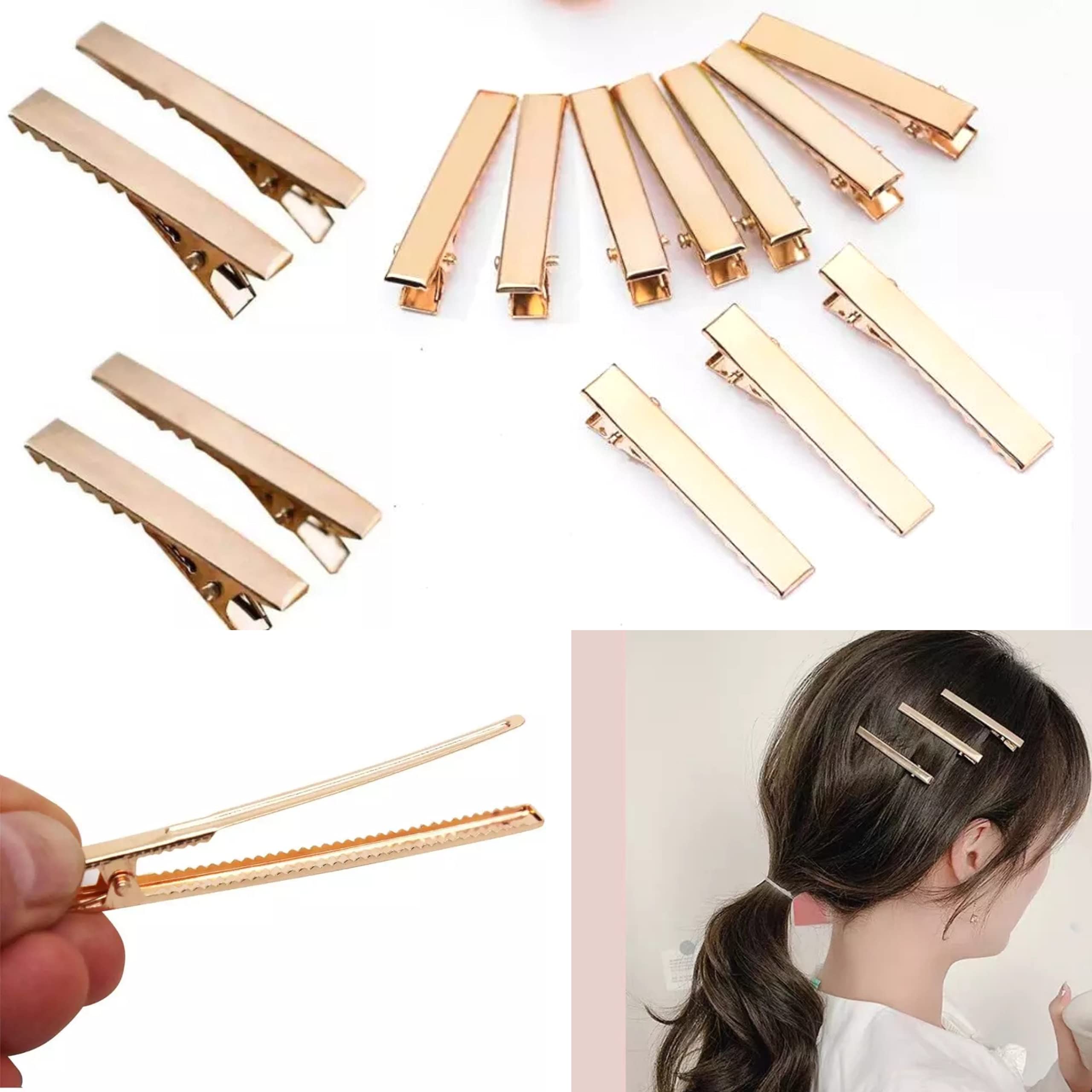 RAWAT Alloy Metal Single Prong Alligator Hair Clips - 4.5CM Gold Hairpins for Women (Pack of 100) | DIY Hair Bows, Updos, Braids & Wedding Hairstyles