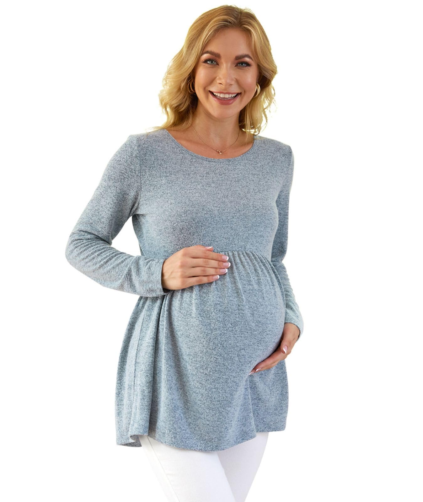 Xpenyo Women's Maternity Tunics - Long Sleeve Pregnancy Tops for Fall & Winter | Comfortable Casual Shirts to Wear with Leggings | Perfect for Work, Shopping and Everyday Maternity Outfits