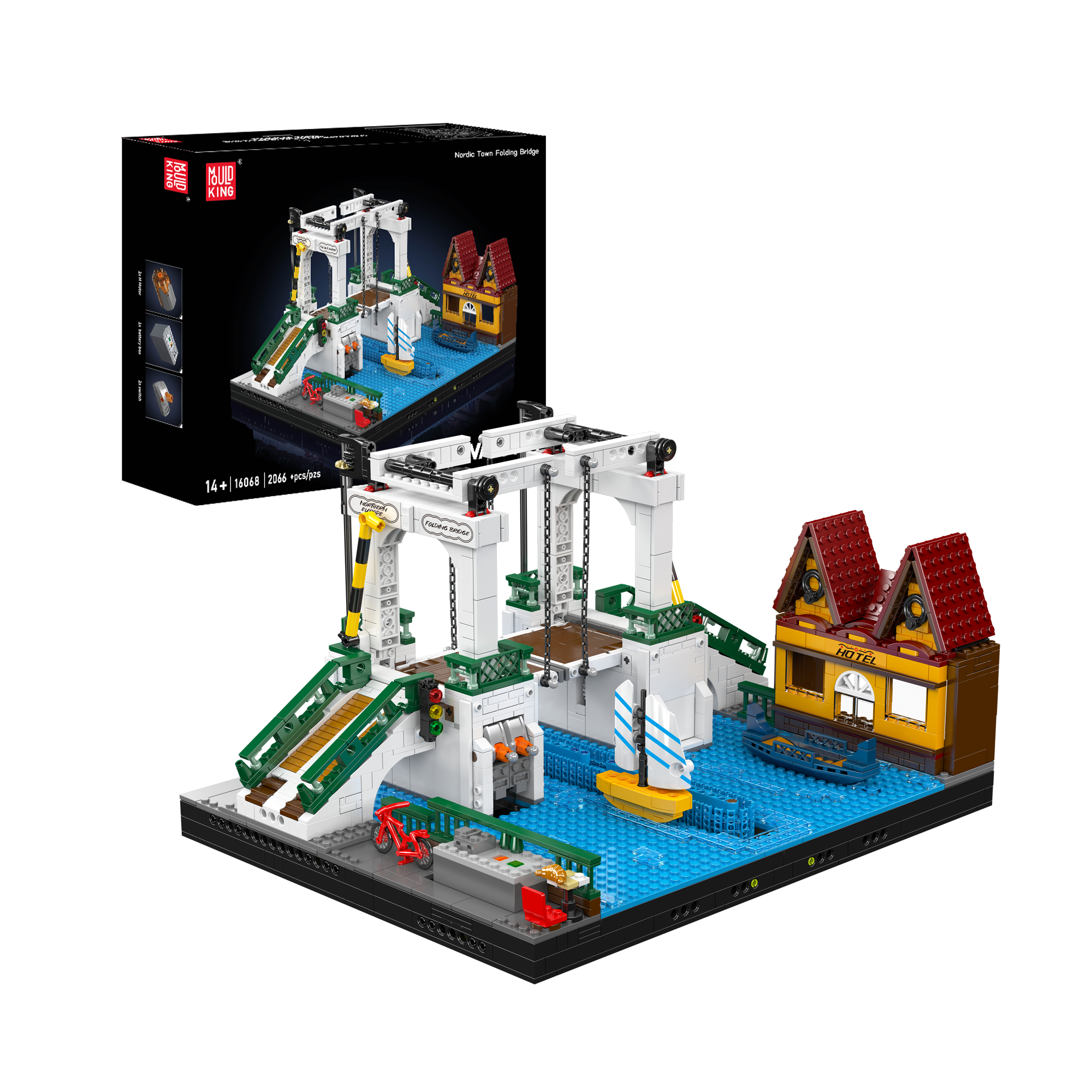 Mould King 16068 Northern Europe Town Folding Bridge Building Set - 2066 Piece Model Kit for Adults & Teens | Creative Architecture Toy for Home Decor, Gift & Collectible Display