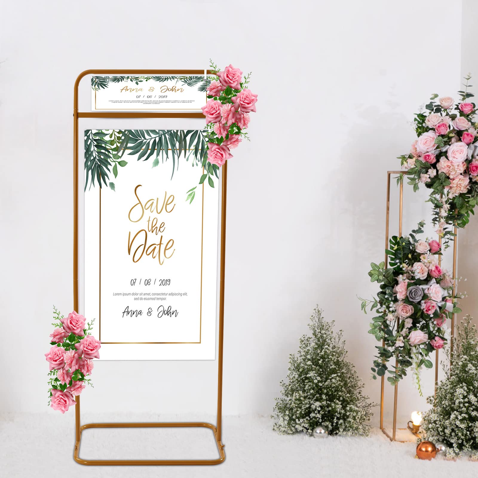 4.9Ft Gold Wedding Sign Stand - Welcome Sign Frame, Seating Chart & Guest List Directory with Geometric Design | Floral Ceremony & Reception Decor for Weddings, Parties & Special Events