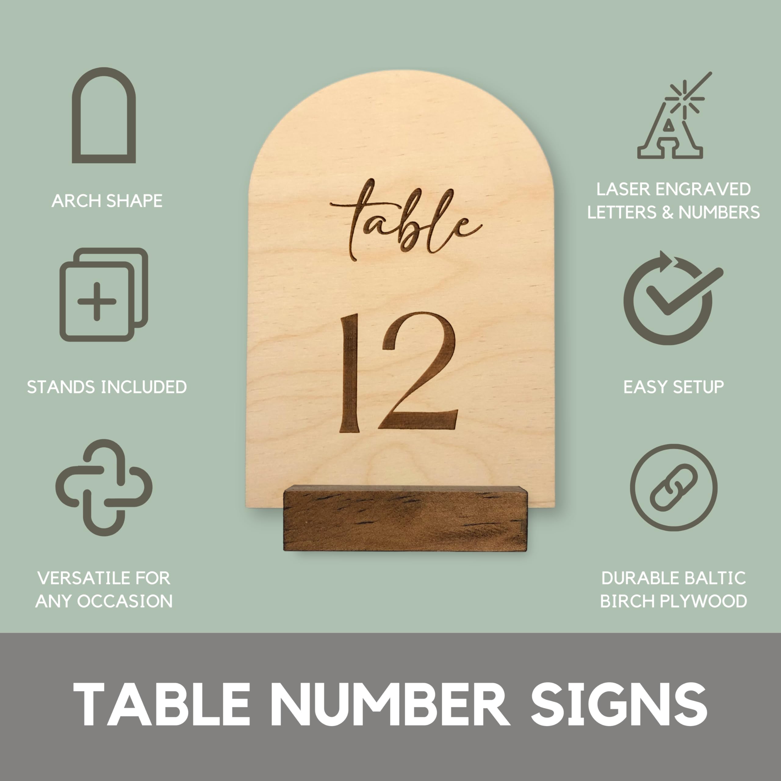 Elegant Wooden Table Numbers with Stand - Rustic Wood Arch Signs for Wedding, Banquet, Party & Event Seating - Perfect for Reception Decor and Table Setting