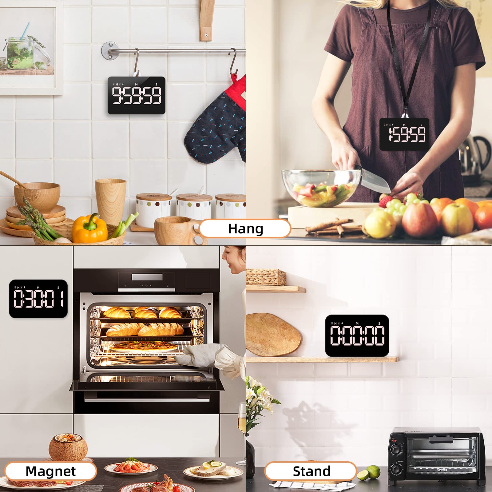 Rechargeable Digital Kitchen Timer with Magnetic Back - Countdown/Countup, 5