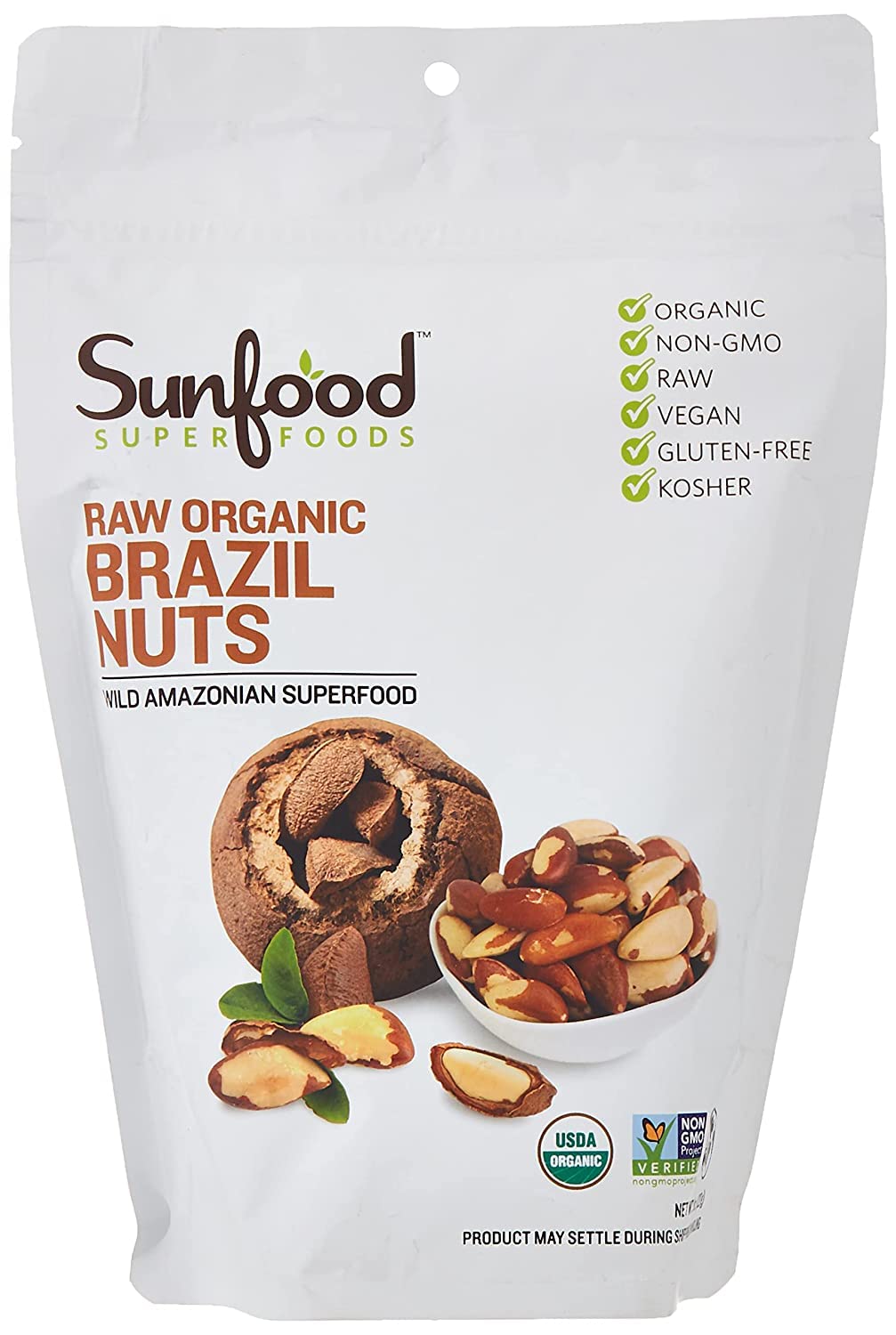 Organic Raw Brazil Nuts by Sunfood Superfoods - USDA Certified, Non-GMO, Vegan, Protein-Rich Snack (8 oz Bag) - Perfect for Healthy Snacking, Baking & Smoothie Bowls