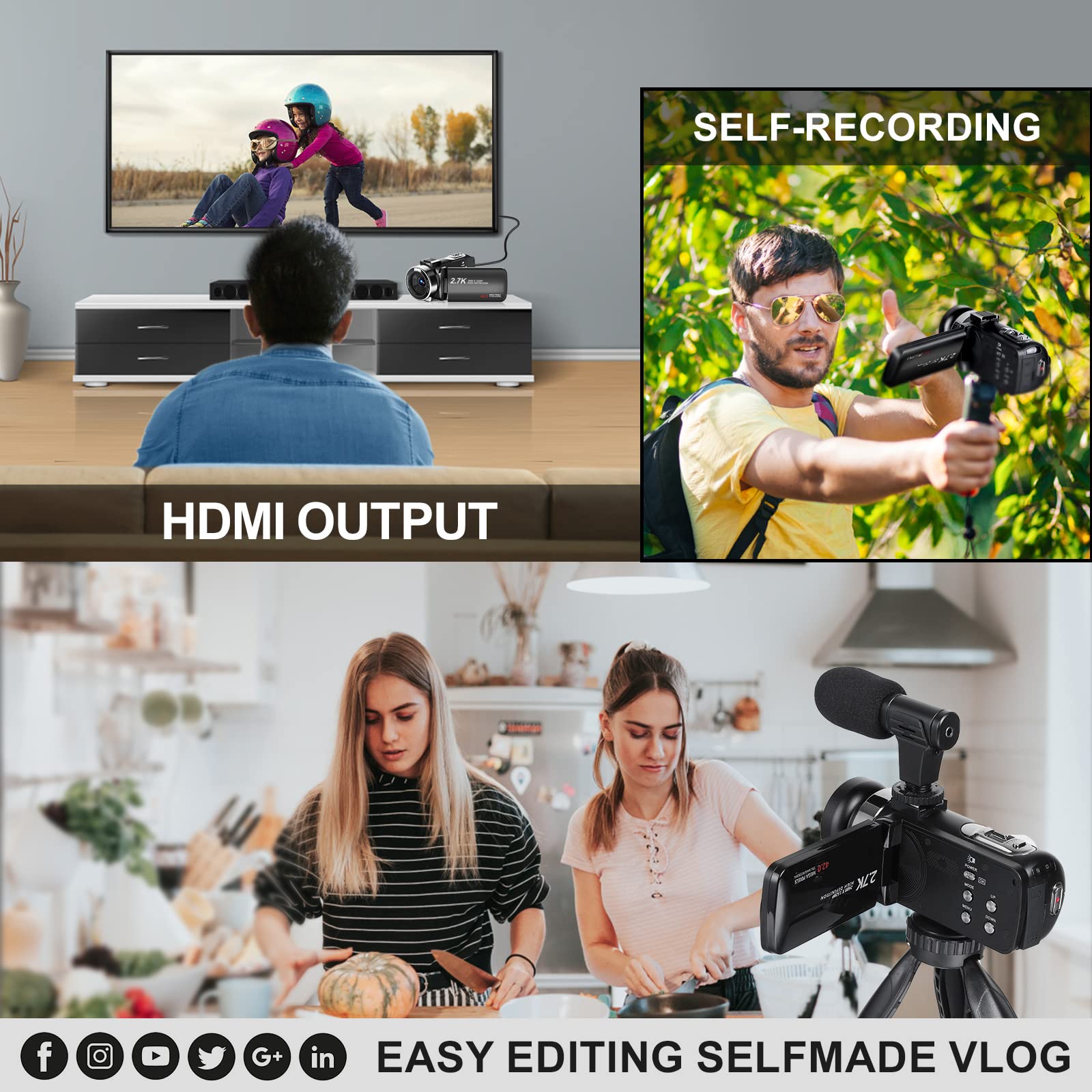 2K 60FPS WiFi Vlogging Camera with Flip Screen & 18x Zoom - IR Night Vision Digital Camcorder with External Mic & 32GB TF Card - Perfect for YouTube Videos, Travel Vlogging, Live Streaming and Home Movies