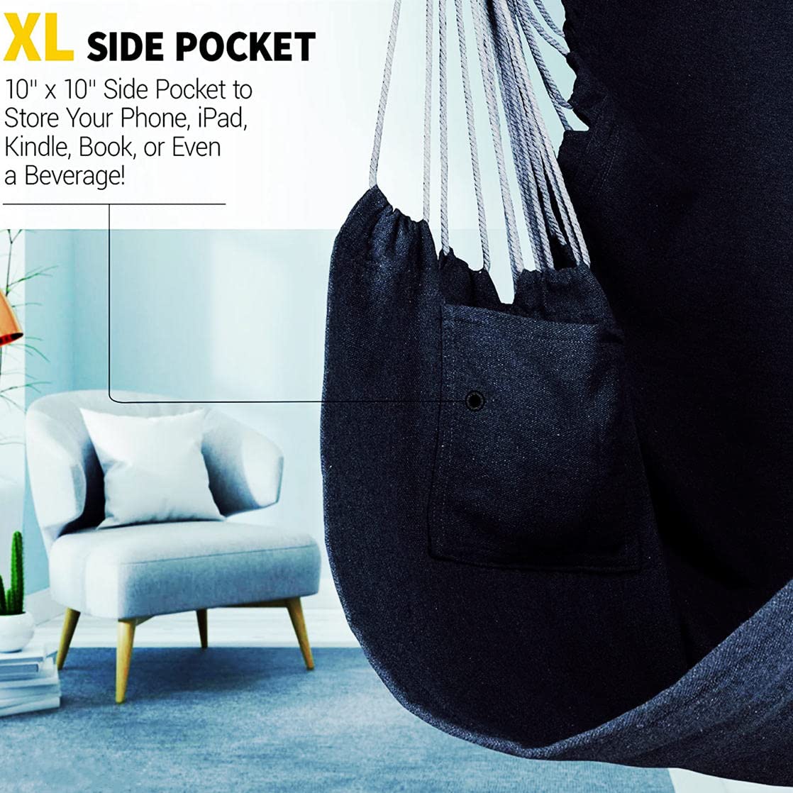 Premium Hanging Hammock Chair with 2 Cushions - Heavy Duty Steel Spreader Bar & Anti-Slip Rings - Supports 300 lbs - Perfect for Indoor, Outdoor, Patio, Garden, and Balcony Relaxation
