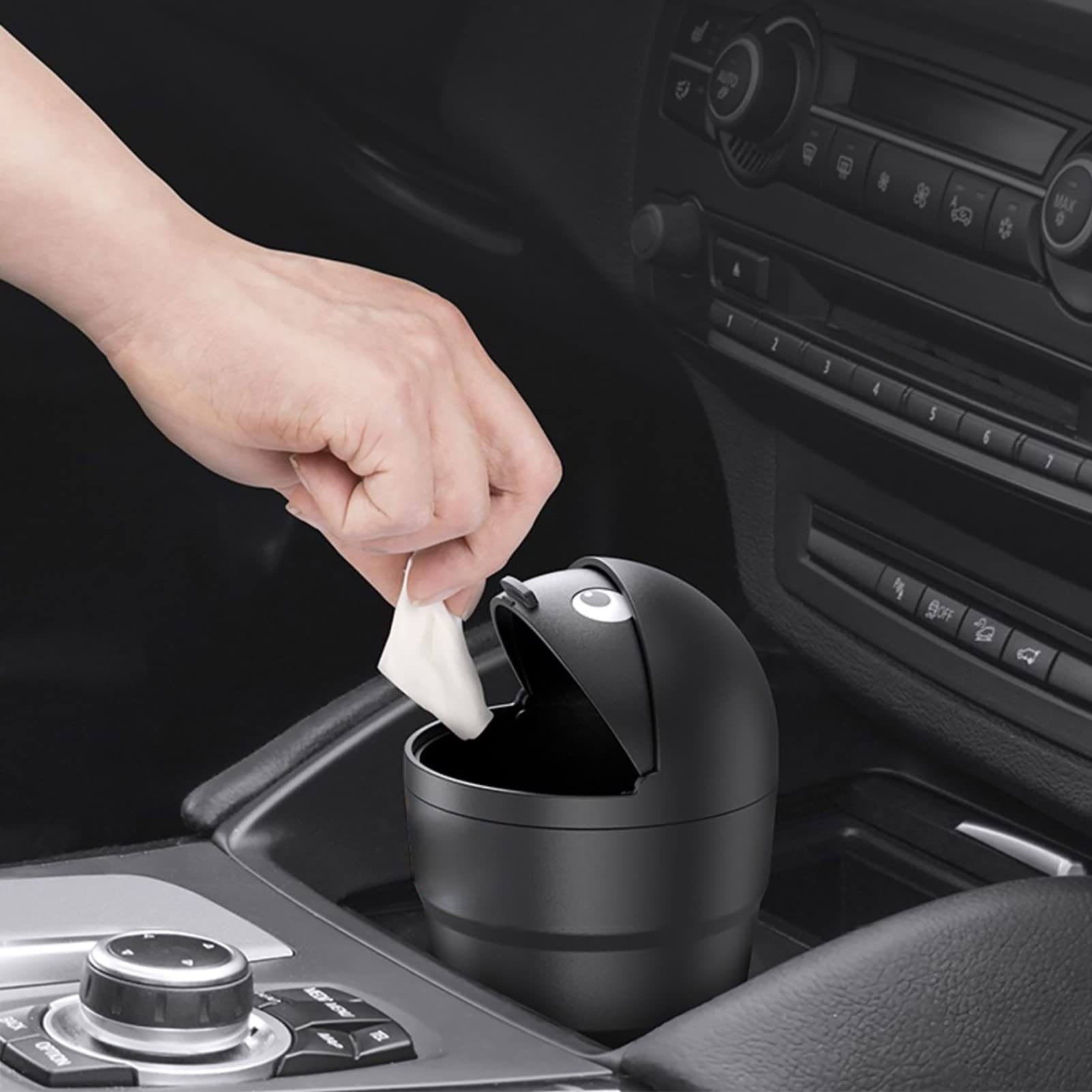 Leakproof Car Trash Can with Swing Lid - Mini Automotive Garbage Bin for Vehicles, Home & Office - Portable Desktop Waste Basket for Kitchen, Vanity, Bedroom & Bathroom (Black) | Perfect for Road Trips, Daily Commute & Home Organization
