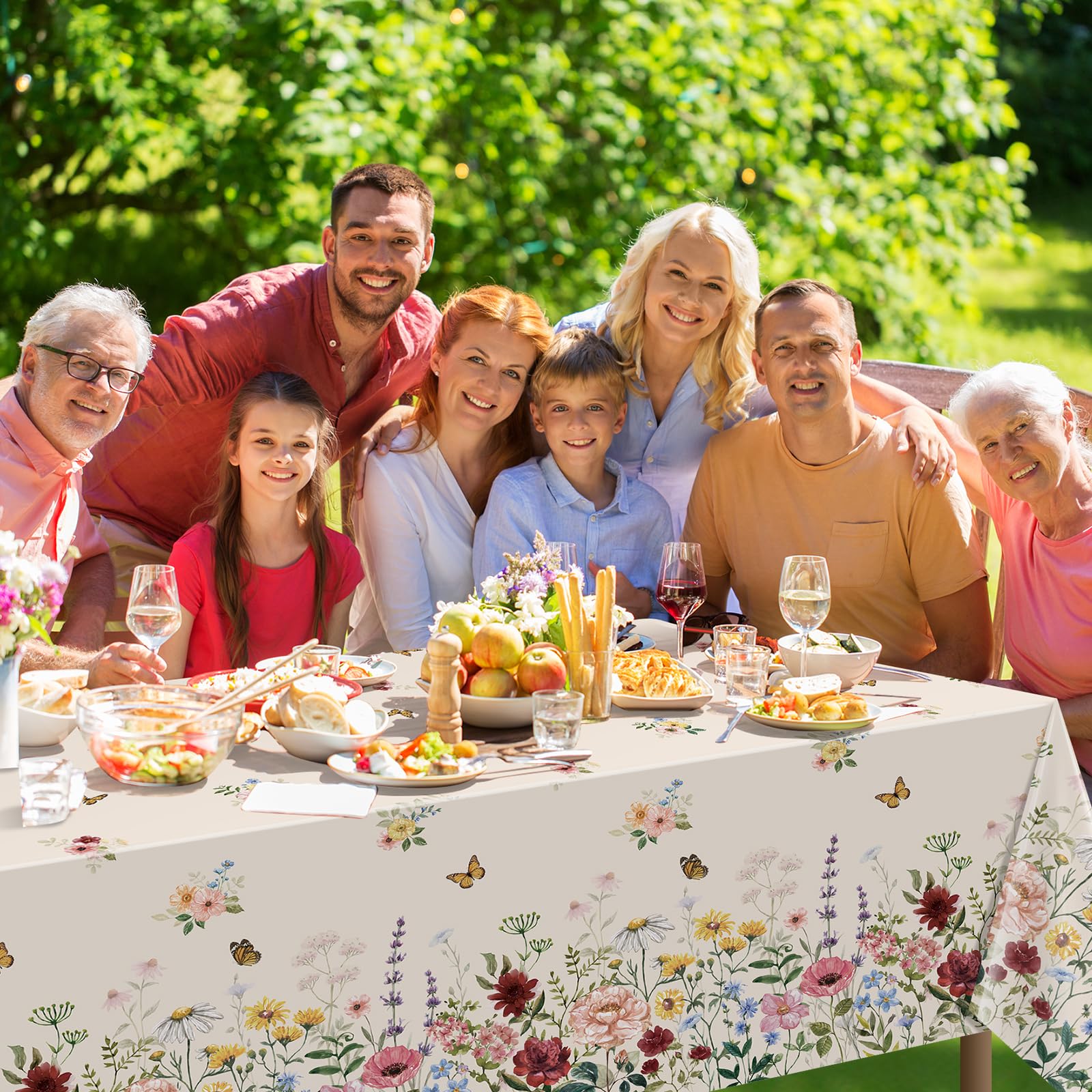 3-Piece Spring Floral Plastic Tablecloth Set - Disposable Rectangle Table Cover with Butterfly & Wildflower Design (54x108 Inch) for Easter, Birthday, Wedding, Mother's Day Decorations | Perfect for Tea Parties, Picnics & Outdoor Events