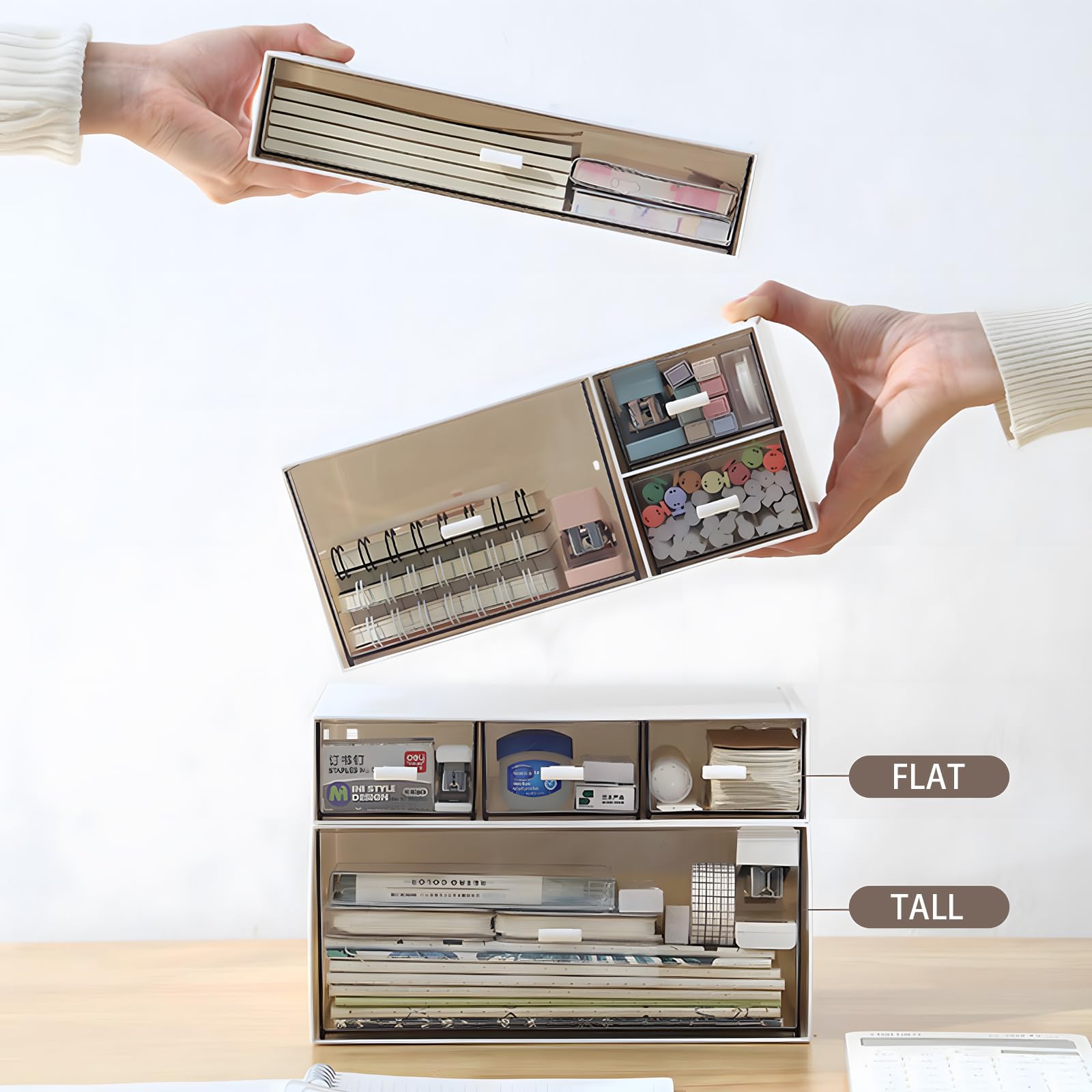 7-Drawer Stackable Plastic Desk Organizer - Office Supplies, Makeup & Skincare Storage, Sanitation Supply Holder - Space-Saving Workspace Solution for Home & Office Organization