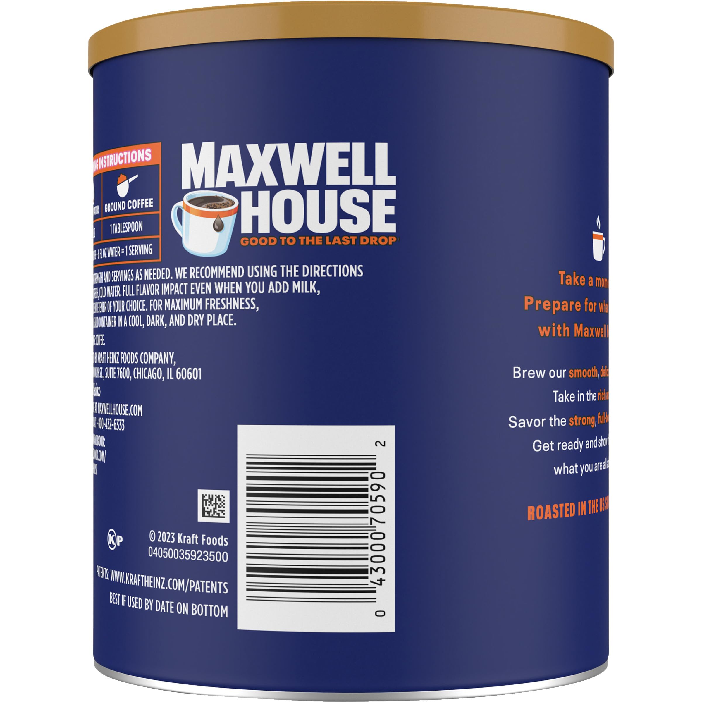 Maxwell House Master Blend Light Roast Ground Coffee - 11.5 oz Canister | Smooth & Balanced Flavor | Perfect for Morning Brew, Office Use & Camping Trips