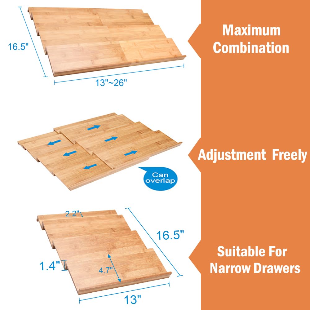 4-Tier Expandable Bamboo Spice Drawer Organizer (13