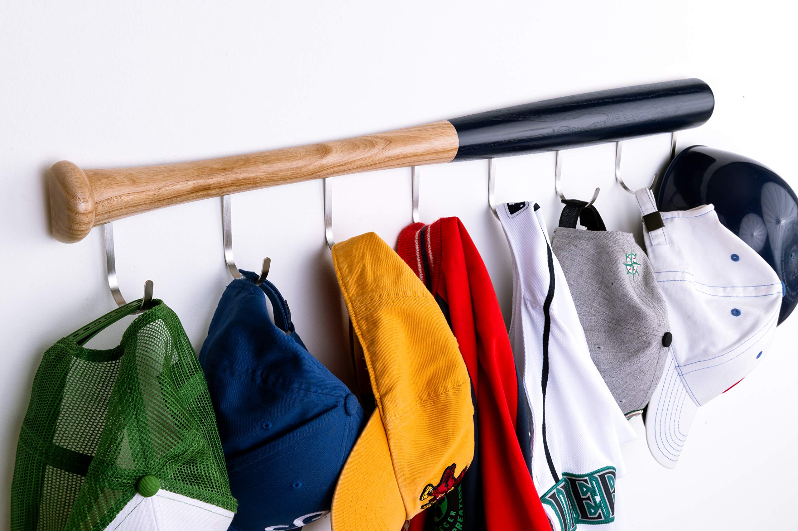 8-Hook Wall Mount Coat Rack Made from Hardwood Baseball Bat - Fully Assembled Unique Clothes Hanger for Sports Fans | Perfect for Entryway, Bathroom, Kids Room & Sports-Themed Decor