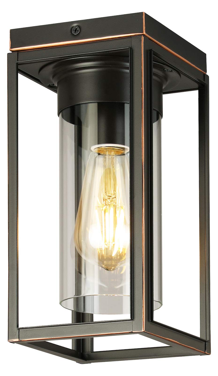Oil Rubbed Bronze Outdoor Flush Mount Light with Clear Glass Shade - Weatherproof Exterior Lighting for Porch, Patio, and Entryway