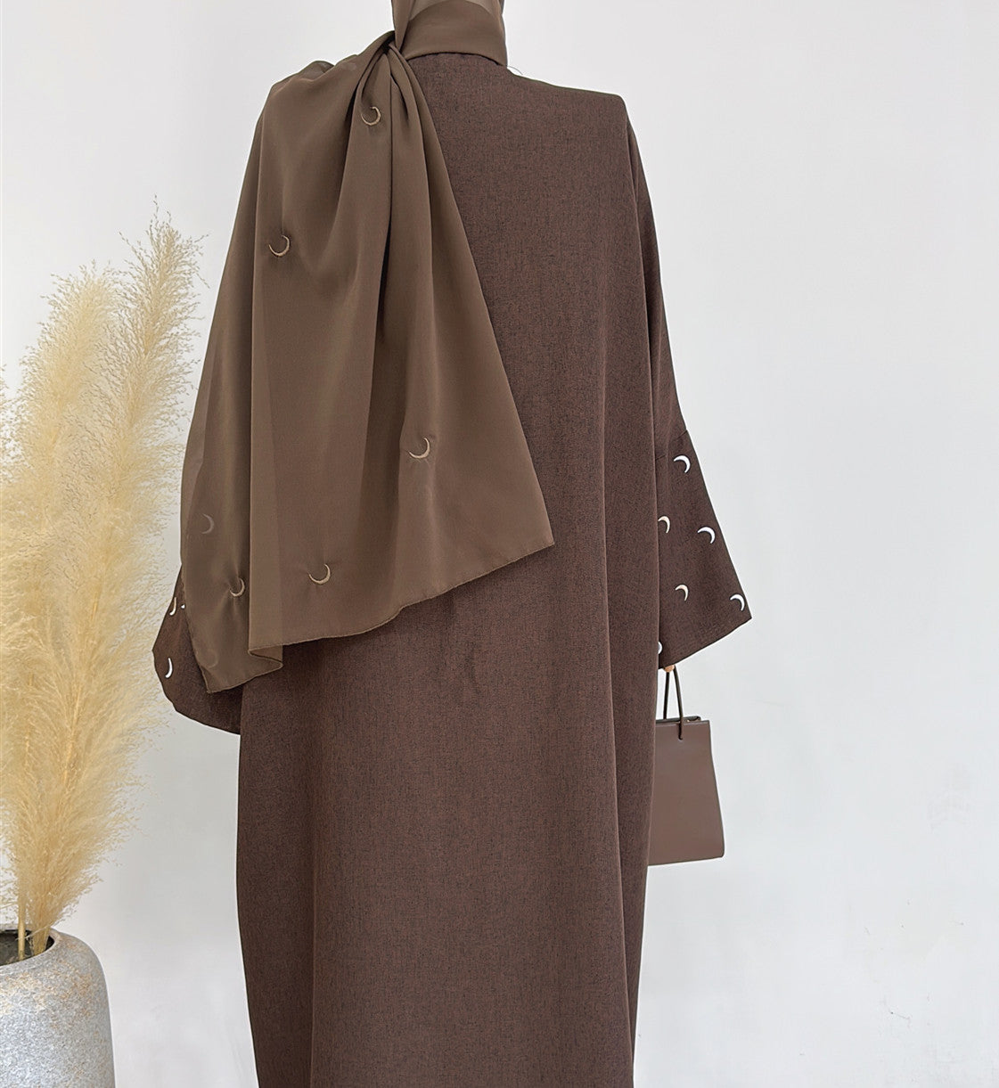 Lightweight Brown Iris Open Abaya Duster - Elegant & Comfortable for Daily Wear, Prayer, and Special Occasions