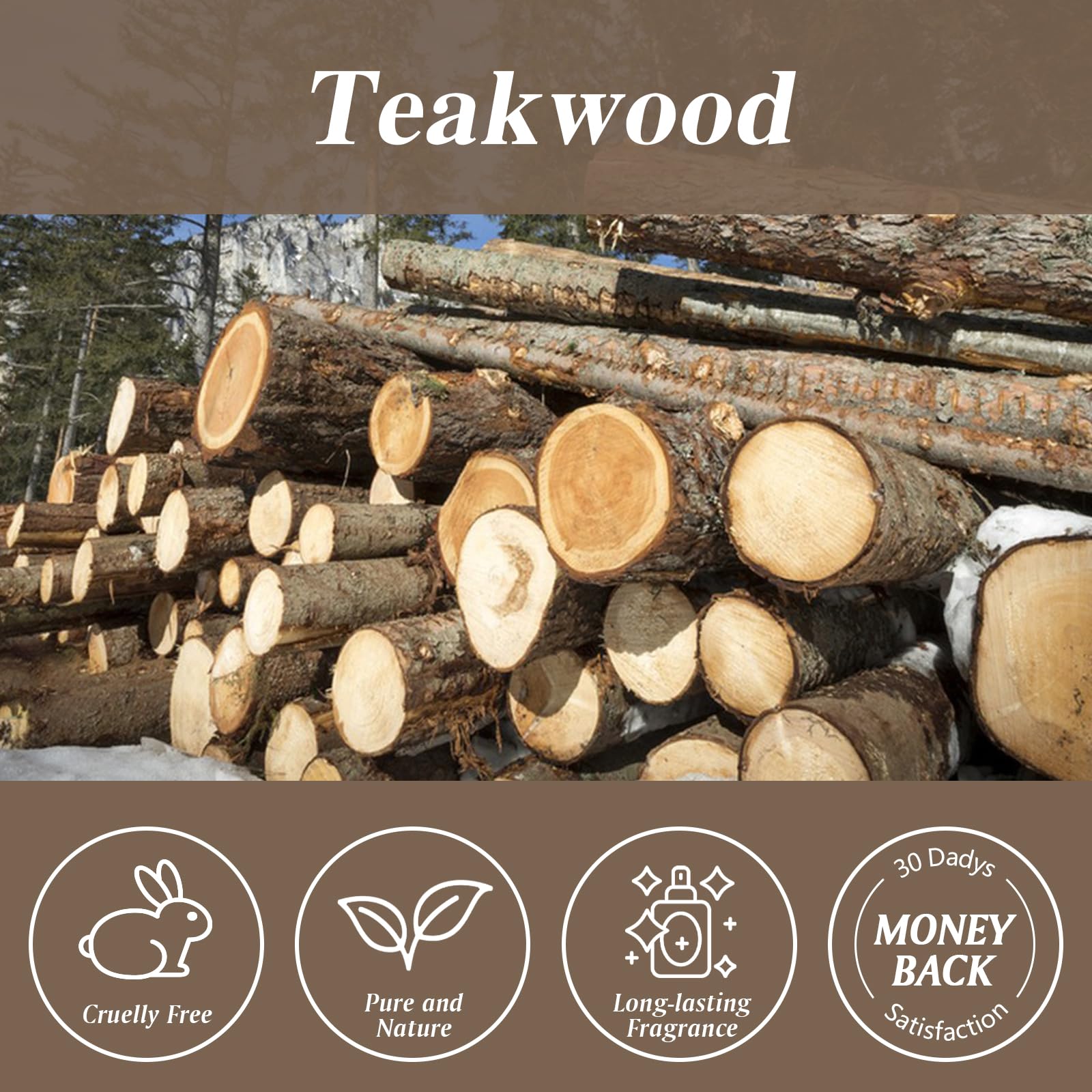 Premium Teakwood Fragrance Oil 3.38oz (100ml) - Natural Aromatherapy Essential Oil for Diffusers, Massage, Soap & Candle Making - Relaxing Home Scent for Spa, Yoga & Meditation - Long-Lasting Fragrance for Stress Relief & Mood Enhancement