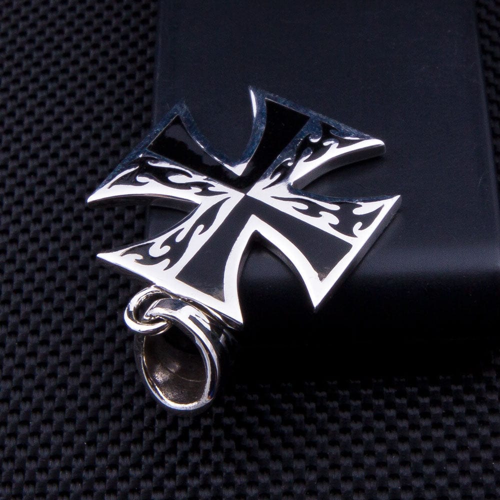 Cross Tattoo Sterling Silver Biker Pendant Necklace for Men - Gothic Biker Jewelry, Religious Symbol Charm - Perfect for Motorcycle Riders, Biker Gifts, and Edgy Fashion Accessories