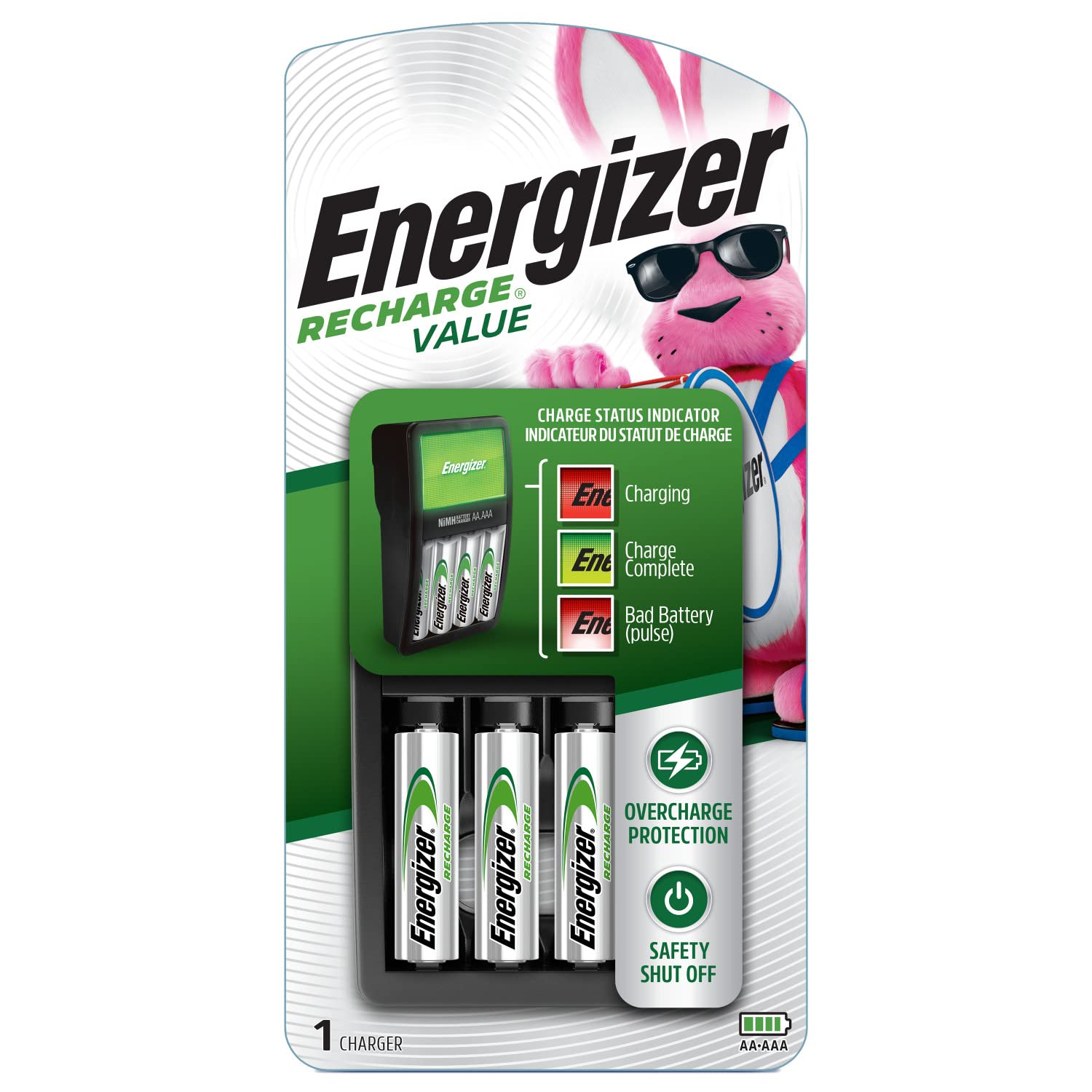 Energizer Rechargeable AA AAA Battery Charger with 4 AA Batteries - Fast Charging for AA & AAA NiMH Batteries - Perfect for Cameras, Toys, Remote Controls & Smart Home Devices