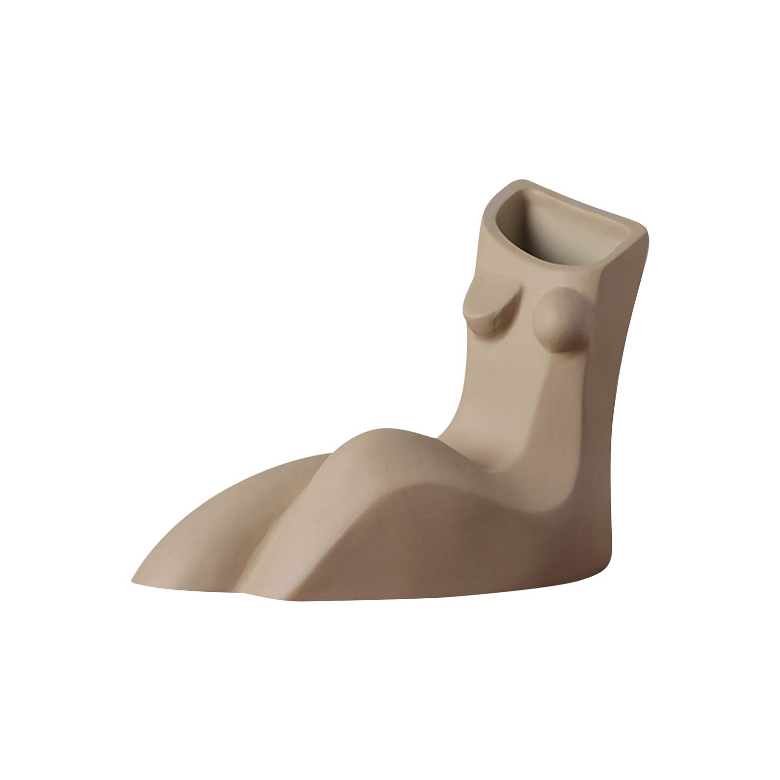 Elegant Ceramic Body Flower Vase - Minimalist Curved Design Desktop Planter for Home & Office Decor - Perfect for Succulents, Small Plants & Floral Arrangements (Beige)