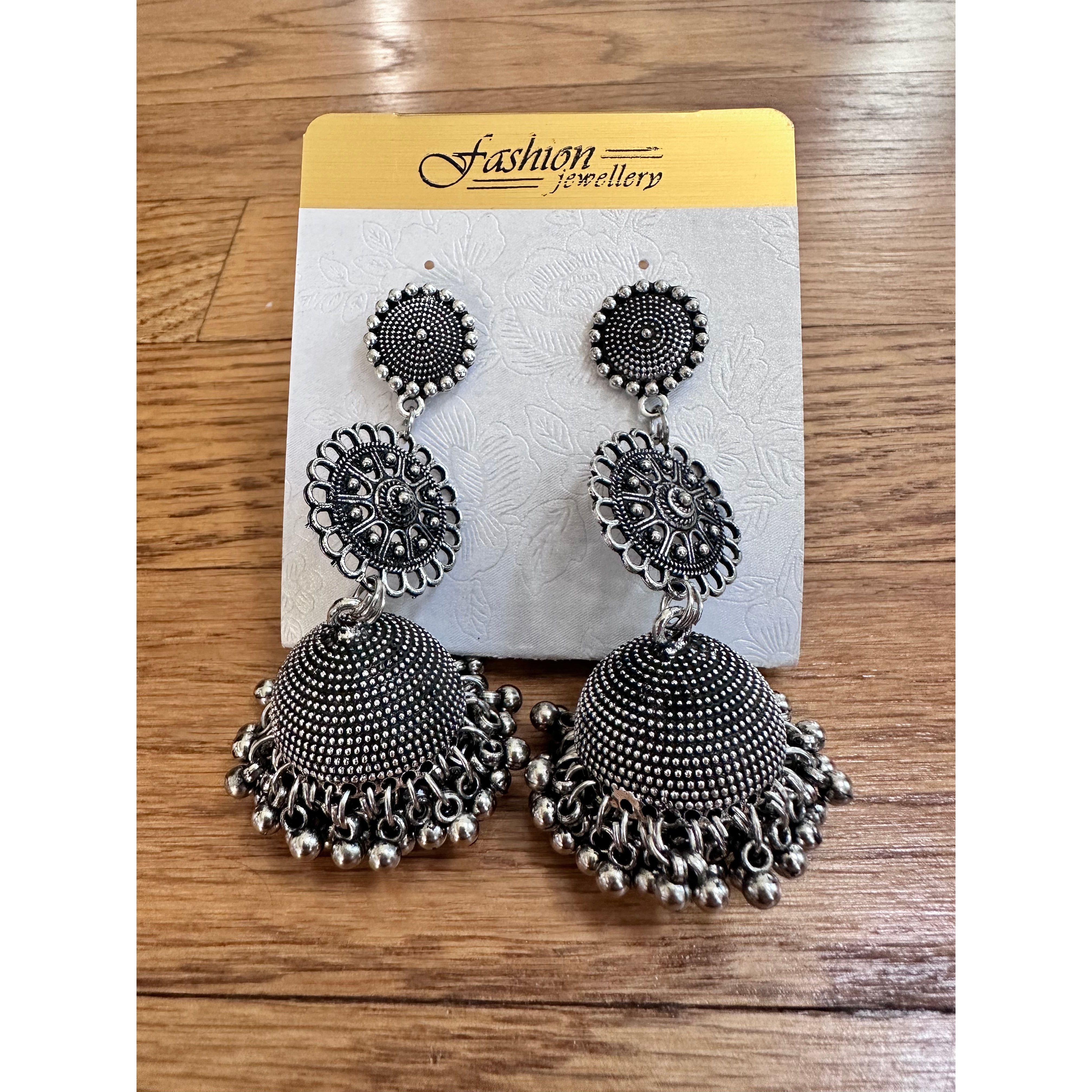Oxidized Jhumka Earrings for Women - Traditional Indian Ethnic Jewelry - Handcrafted Boho Chic Dangle Earrings for Parties, Weddings & Festivals
