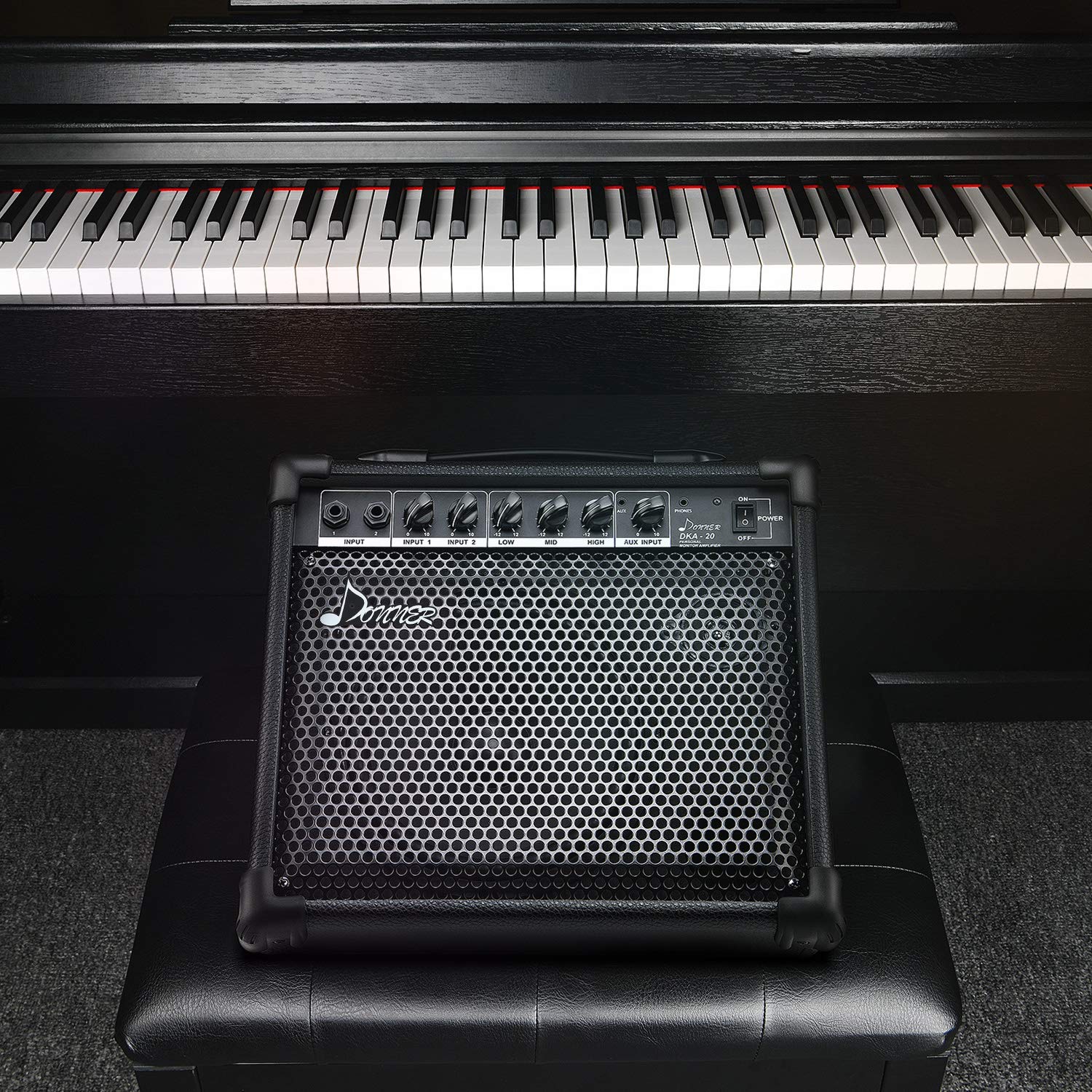 Donner DKA-20 20W Keyboard Amplifier with Aux Input, 2 Channels - Portable Bass Guitar & Piano Amp with Mic Input | Perfect for Home Practice, Live Performances & Electronic Drum Monitoring