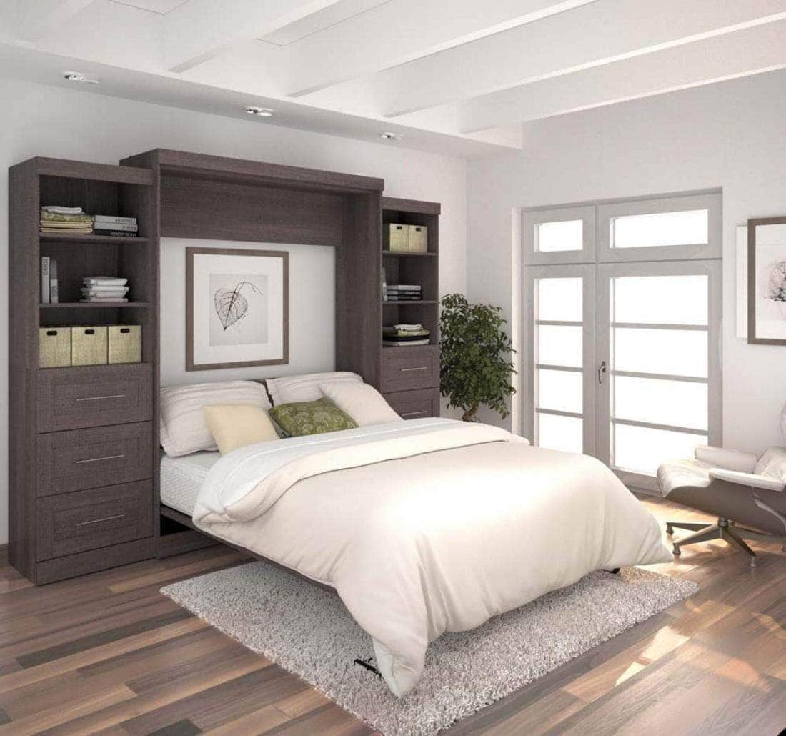 Pur 115 Queen Size Murphy Wall Bed with 2 Storage Units - 7 Color Options | Space-Saving Wall Bed for Small Apartments & Guest Rooms