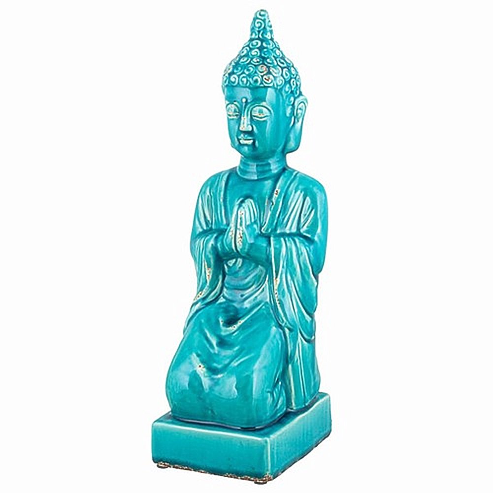 Namaskara Buddha Statue - Handmade Ceramic Turquoise Blue Meditation Buddha for Home Decor & Yoga Studio