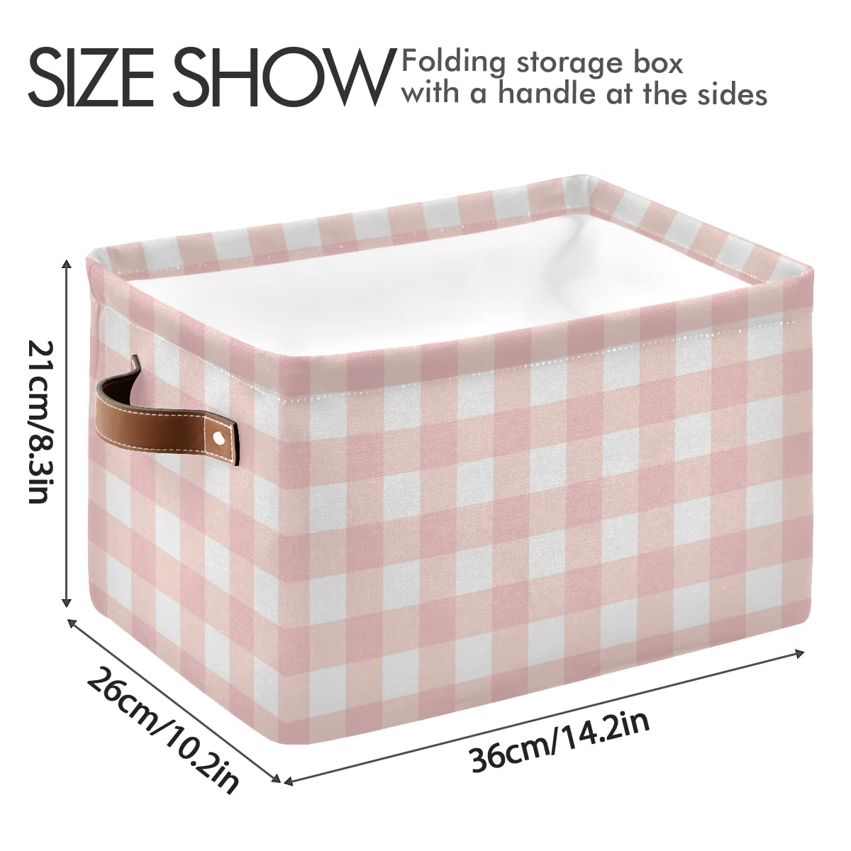 Pink Checkered Collapsible Storage Basket - Waterproof Rectangle Bin for Nursery Toys, Books & Clothes | Foldable Organizer for Closet Shelves, Bedroom Decor & Kids Room Organization