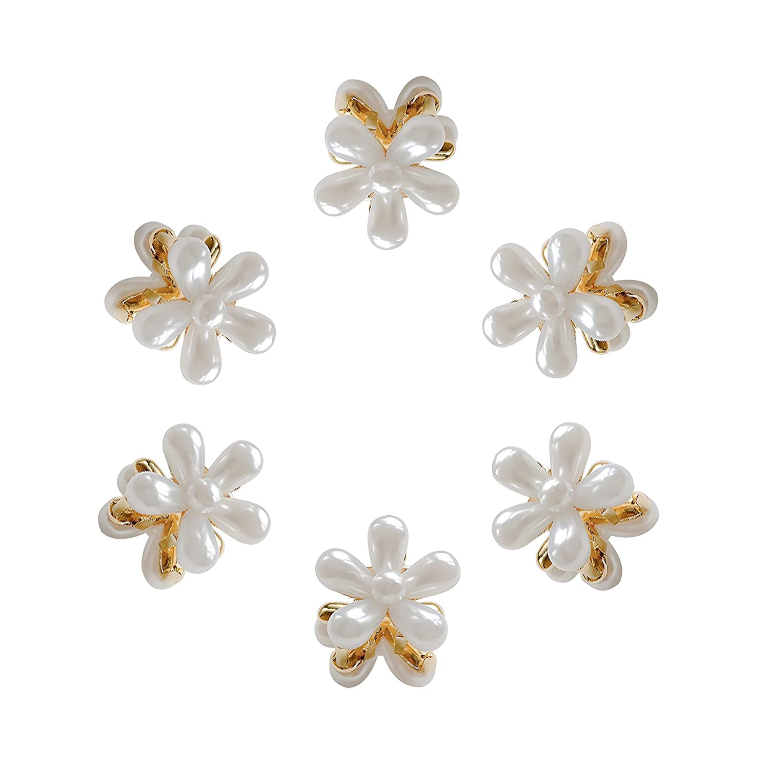 Korean Style Pearl Barrettes Hair Clips Set - 6 Pcs Women's Hair Accessories with Marble Alligator Clutches, Mini Metal Duckbill Hairpins for Wedding, Party & Daily Use