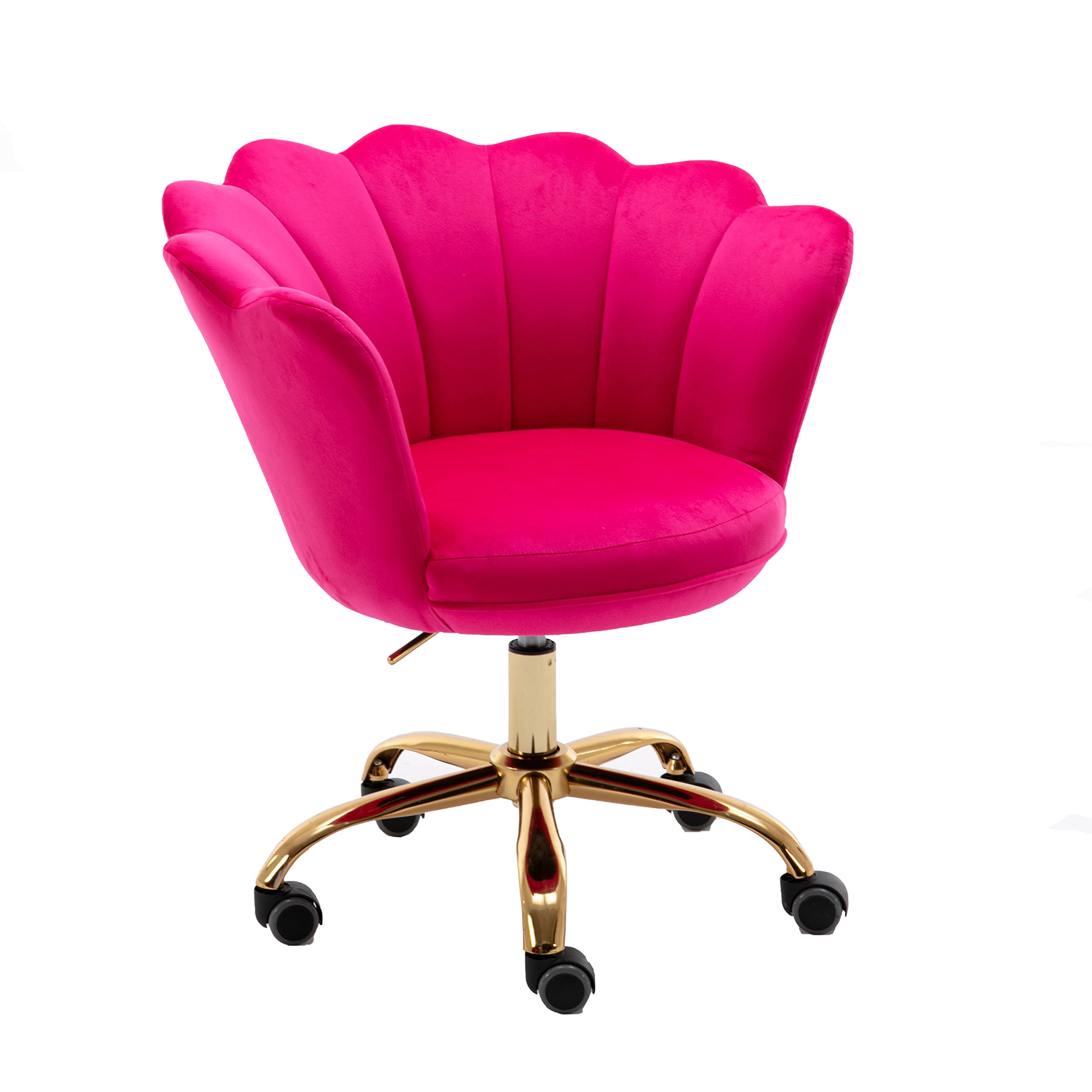 Modern Velvet Home Office Chair with Wheels & Swivel - Adjustable Height Desk Chair for Work, Study, Makeup Vanity - Rose Red for Living Room, Bedroom & Home Office