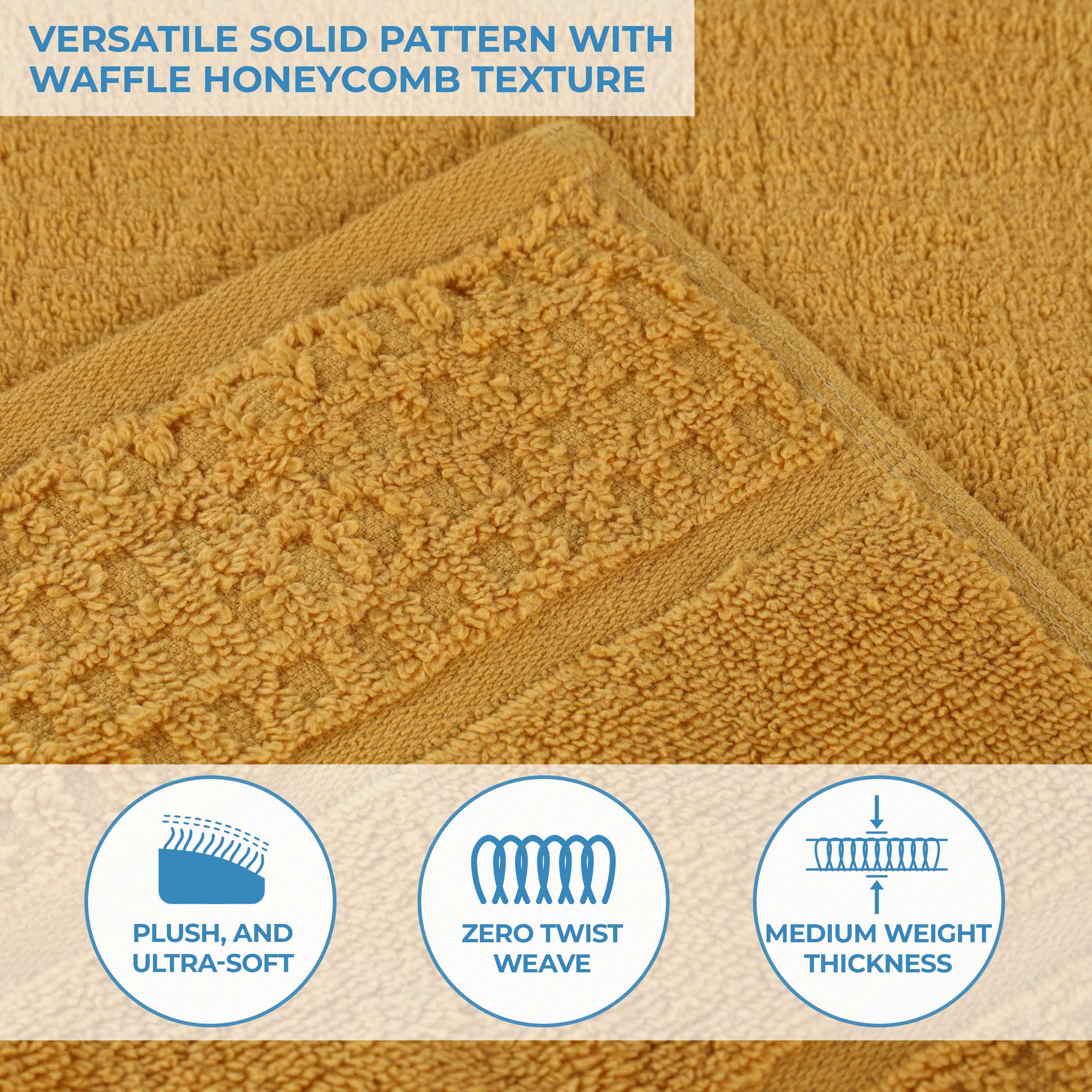 Premium Zero Twist Cotton Waffle Bath Towels - Ultra Soft & Absorbent Honeycomb Weave - Set of 3 for Spa, Bathroom & Beach Use