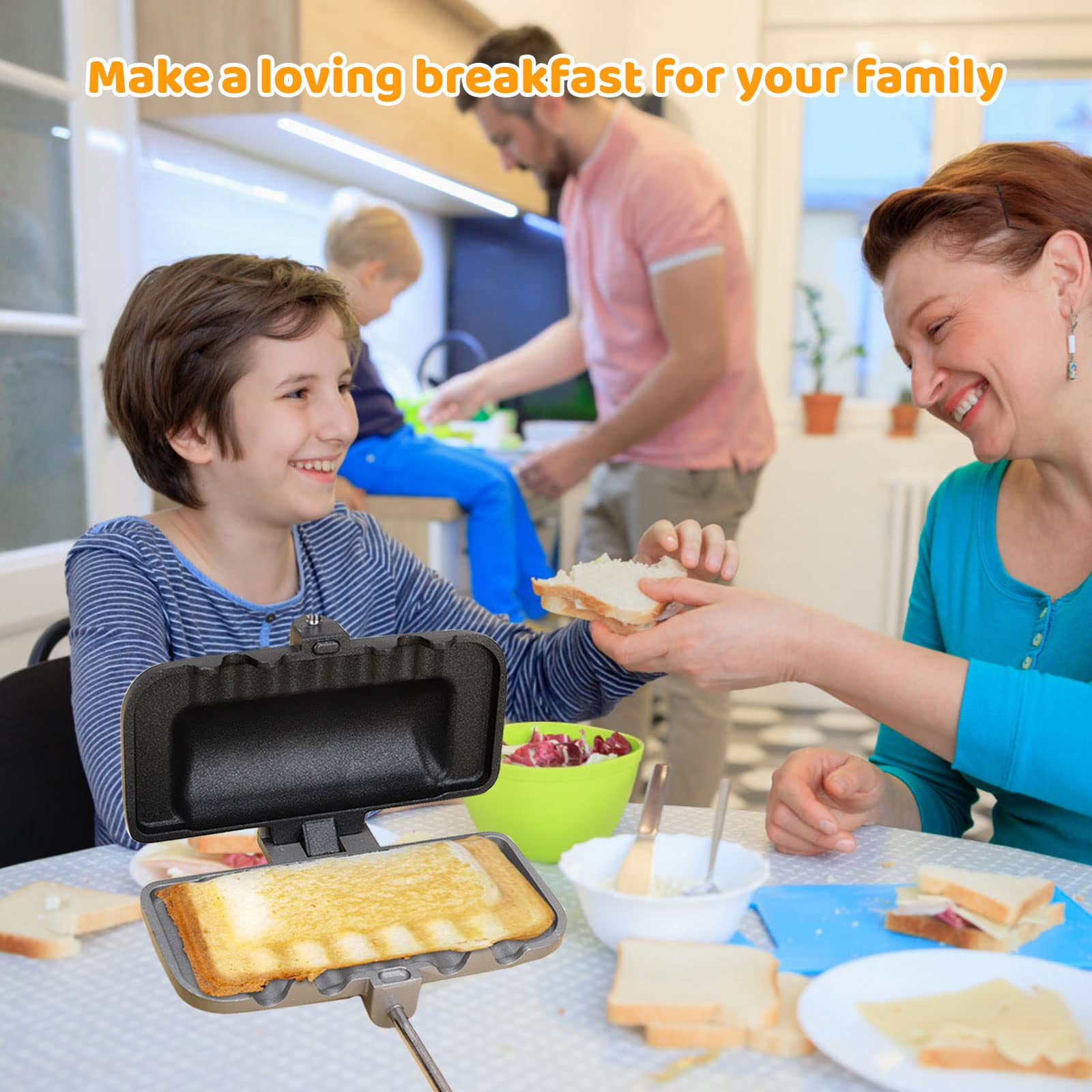 Longzhuo Double-Sided Non-Stick Sandwich Maker - Removable Grill Pan for Grilled Cheese, Pancakes, Omelets & Hot Dogs | Perfect for Breakfast, Camping & Quick Meals