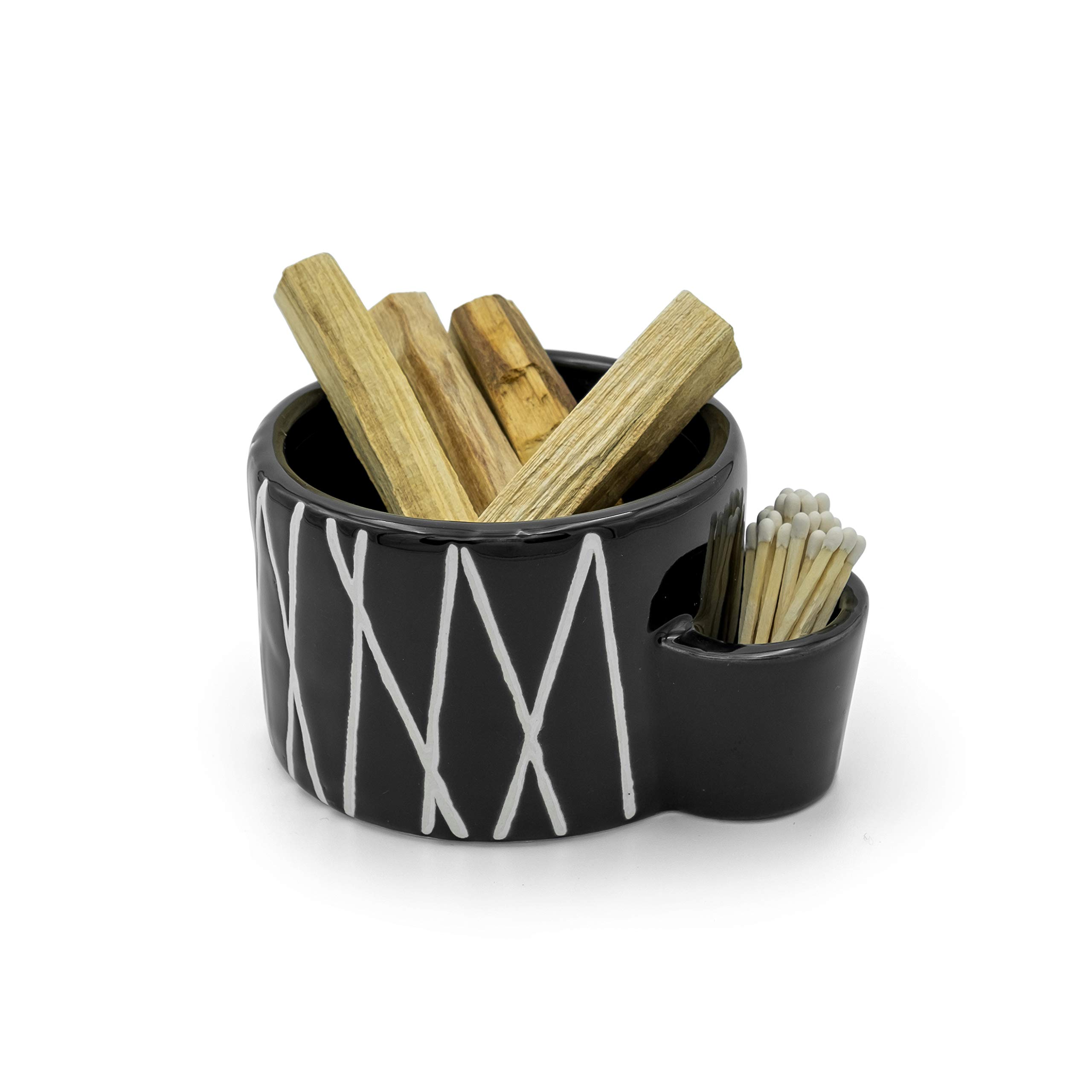 Bursera Onyx Ceramic Bowl - Eco-Friendly Decorative Bowl with Side Slot for Matches, Smudging Burn Bowl for Sage & Palo Santo, Candle Holder & Matchstick Organizer | Perfect for Meditation, Aromatherapy & Home Decor (Tree Planted with Every Purchase)