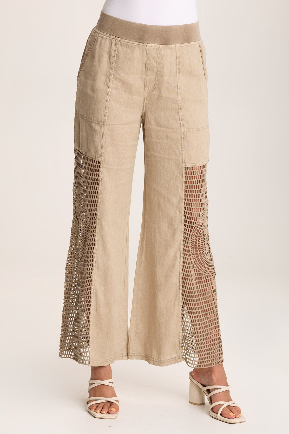 Trendy Linen Crochet Wide Leg Pants for Women - Boho Chic High Waisted Palazzo Trousers - Perfect for Summer, Beach, and Casual Outfits