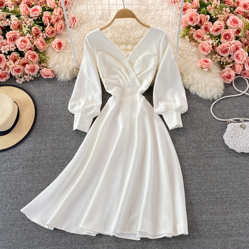 Elegant V-Neck Long Sleeve Chiffon Dress for Women - Fall Fashion, Party & Wedding Guest Outfit
