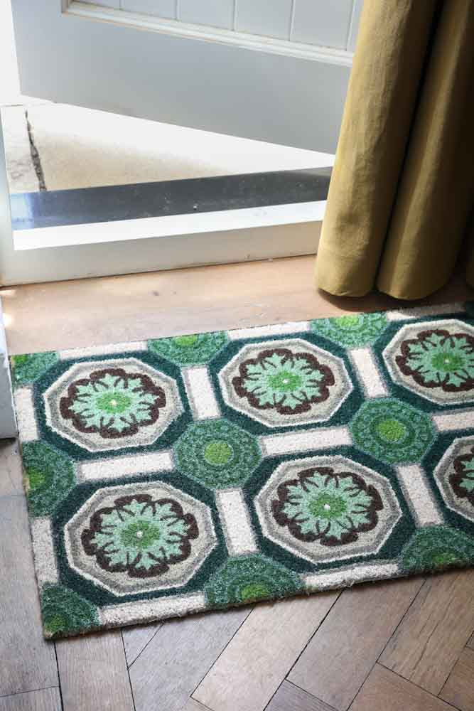 Premium Green Florentine Patterned Doormat - Non-Slip Indoor/Outdoor Welcome Mat - Waterproof & Durable for Front Door, Porch, Patio, and Entryway Decor