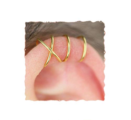 4 PCS S925 Sterling Silver Criss Cross Ear Cuff Set - No Piercing Cartilage Earrings for Helix, Minimalist Double Line Fake Ear Cuffs | Perfect for Everyday Wear, Parties & Special Occasions