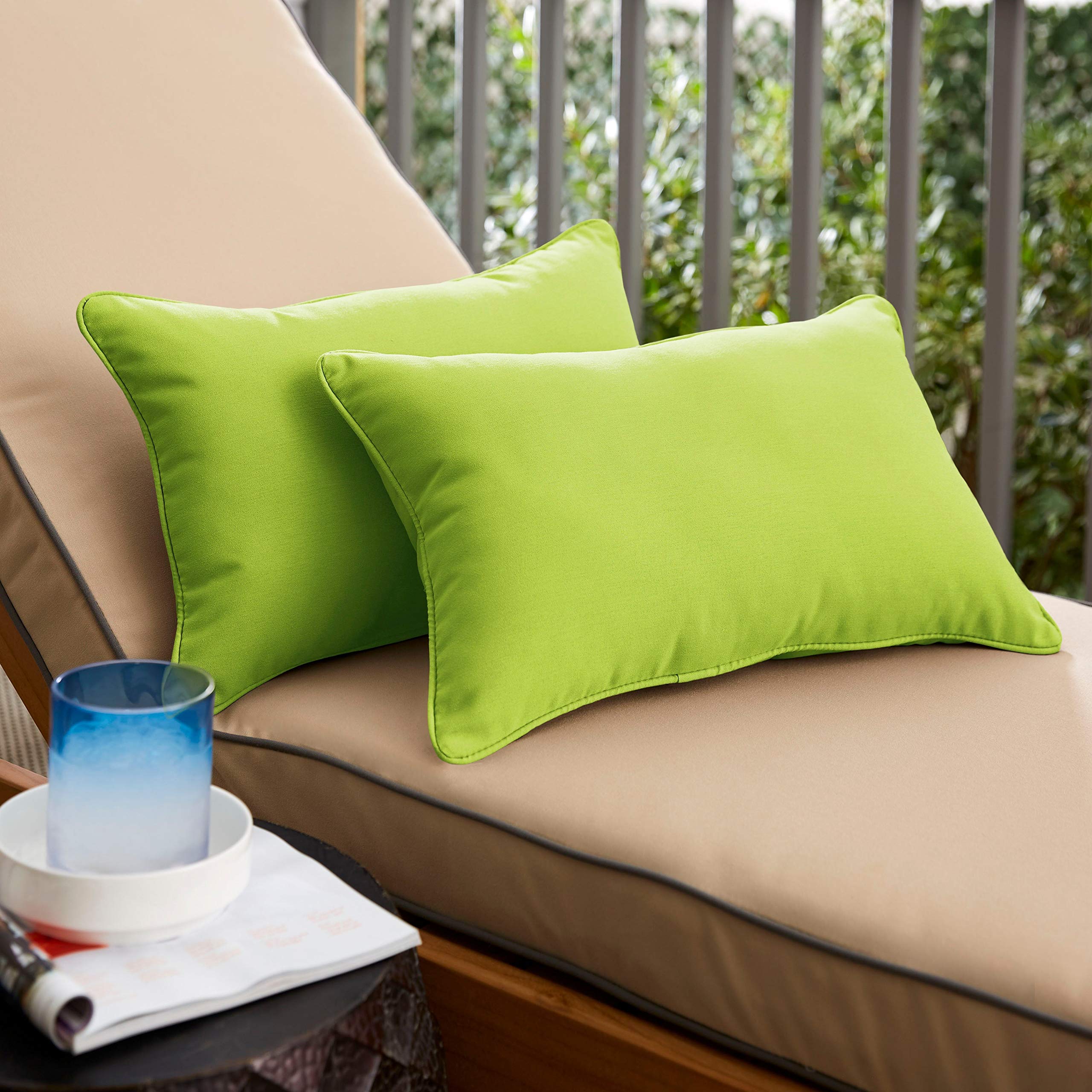 Premium Sunbrella Fabric Outdoor Pillows - Set of 2 Macaw Print 13x20 Inch Waterproof Patio Cushions for Garden, Poolside & Porch Decor