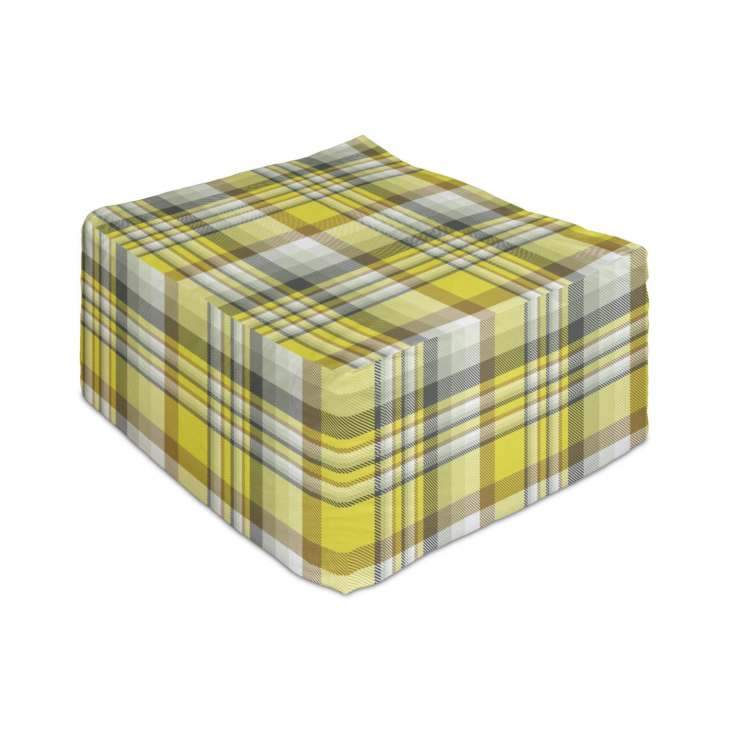 Ambesonne Grey Yellow Plaid Pouf - 25