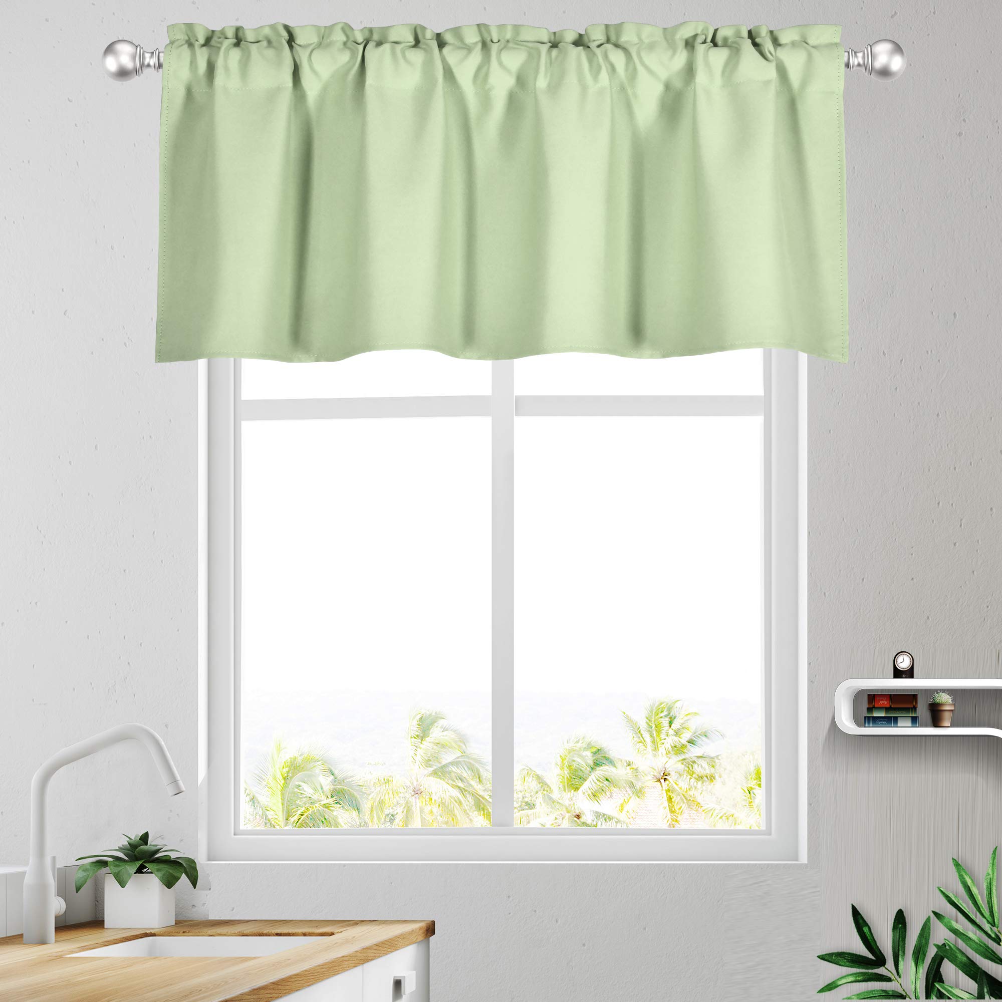 KEQIAOSUOCAI Mint Green Blackout Window Valance - 52x18 Inch Kitchen & Bathroom Curtain Panel - Light Green for Privacy & Light Control - Perfect for Bedroom, Living Room & Office Decor