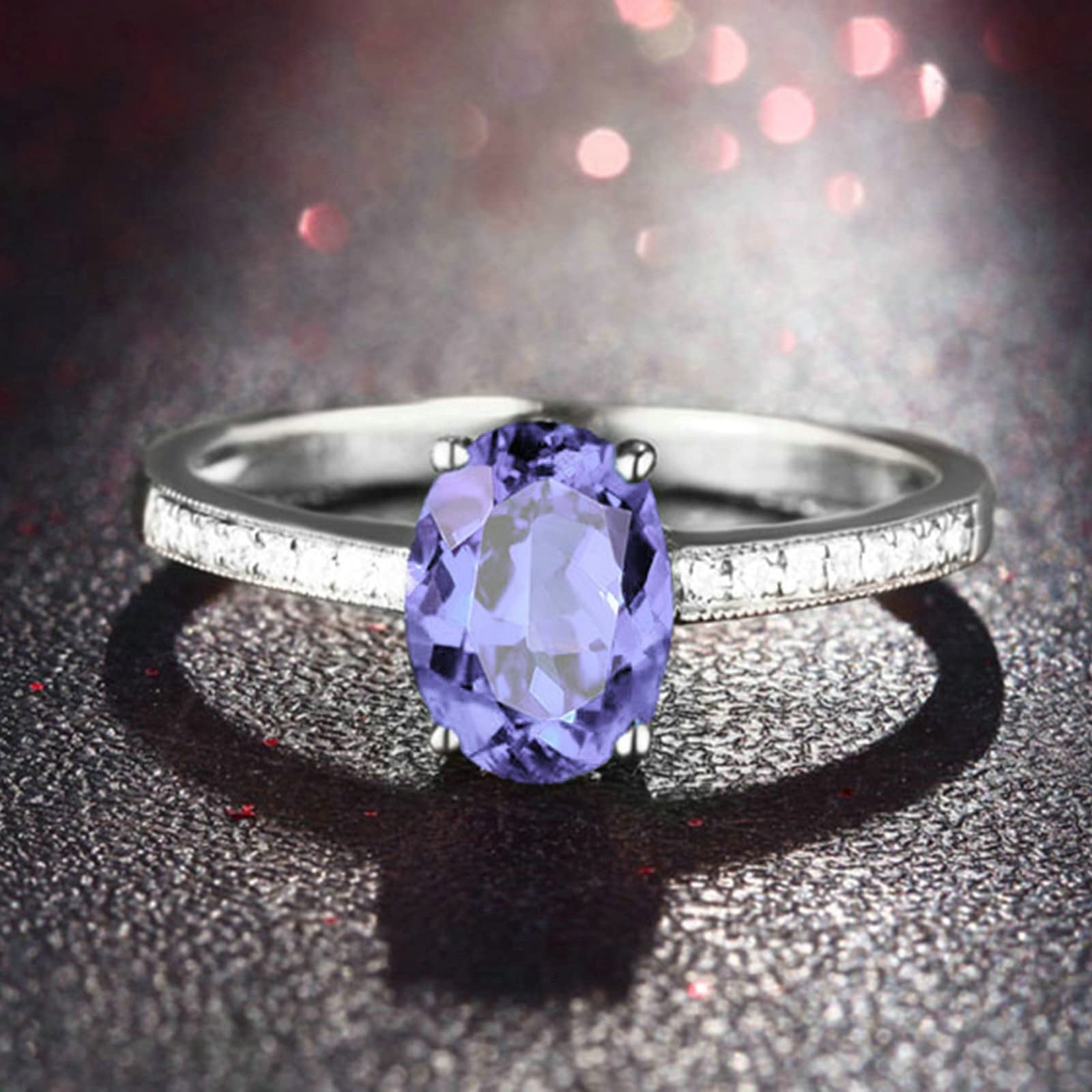 Gualiy Women's Sterling Silver Oval Lavender Purple Cubic Zirconia Promise Ring - Size 4-11 - Elegant Gift for Her, Anniversary, Engagement, Wedding, or Special Occasion Jewelry