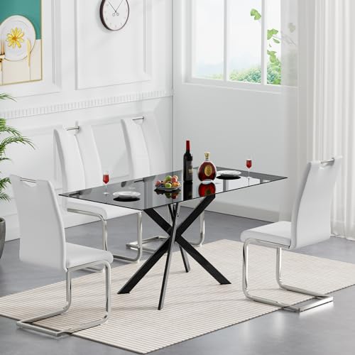 Black2-table With 4 White Chairs