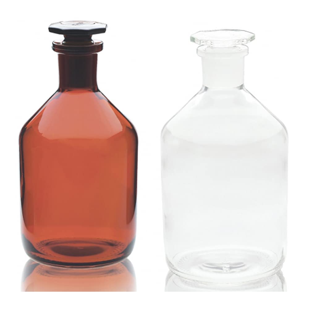 Wheaton W215255 100mL Amber Glass Reagent Bottle with 14/23 Narrow Mouth & Stopper - 53mm x 115mm (6-Pack) - Ideal for Laboratory Chemicals, Essential Oils & DIY Solutions Storage