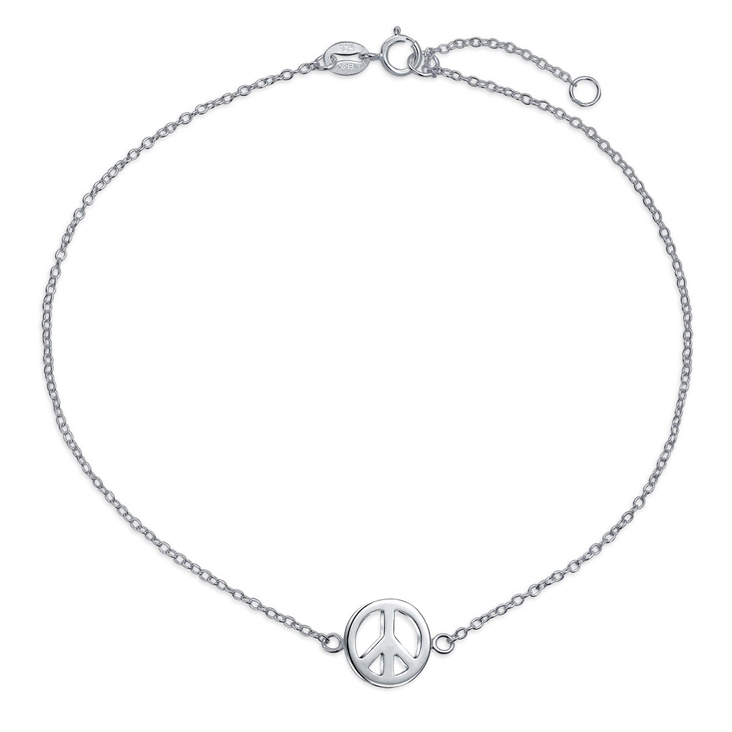 925 Sterling Silver Adjustable Ohm Symbol Anklet for Women - Multi CZ Peace Sign Charm Ankle Bracelet (9-10 Inch) | Yoga, Meditation & Boho Fashion Jewelry