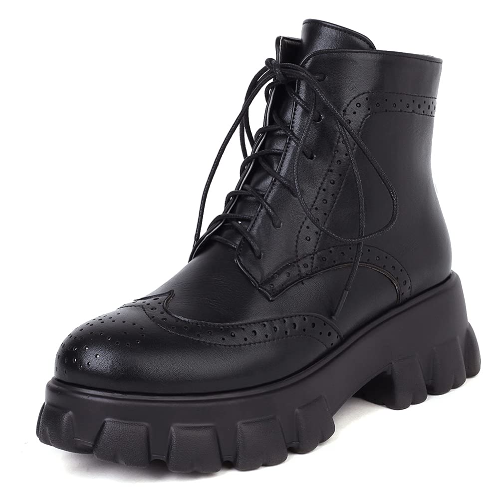 Furcross Women's Punk Goth Platform Ankle Boots - Black Zipper Combat Boots for Motorcycle Riding & Outdoor Fashion