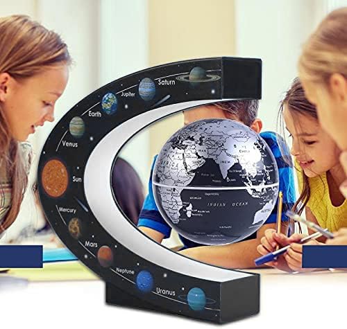 Magnetic Levitating Globe with LED Lights - Floating Geographic Globe for Desk Decor, Kids Learning & Gifts for Men & Family (Black) | Perfect for Home Office, Study Room & Educational Gifts