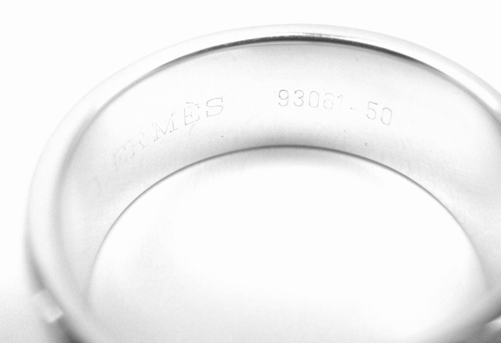 Authentic Hermes 18K White Gold Diamond H Lock Band Ring Size 5 - Luxury Jewelry for Women, Perfect for Weddings, Anniversaries & Special Occasions