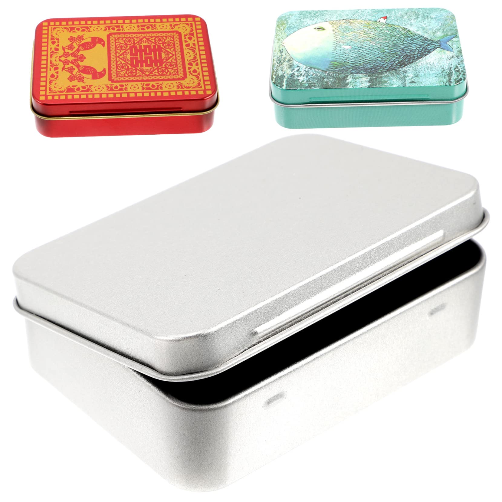 FELTECHELECTR 3-Piece Metal Tin Card Storage Box with Latch - Rectangular Game Card Organizer for Collectible Cards, Trading Cards & Board Games - Perfect for Desktop, Pantry & Home Organization