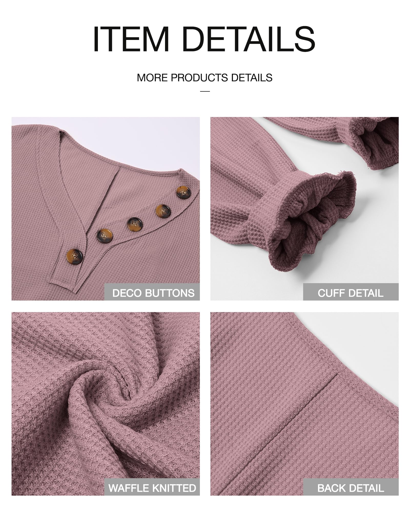 BTFBM Women's Long Sleeve V-Neck Blouse - 2025 Fall Fashion Loose Casual Pullover Top with Deco Buttons & Lightweight Waffle Knit Fabric | Perfect for Work, Date Night & Autumn Layering